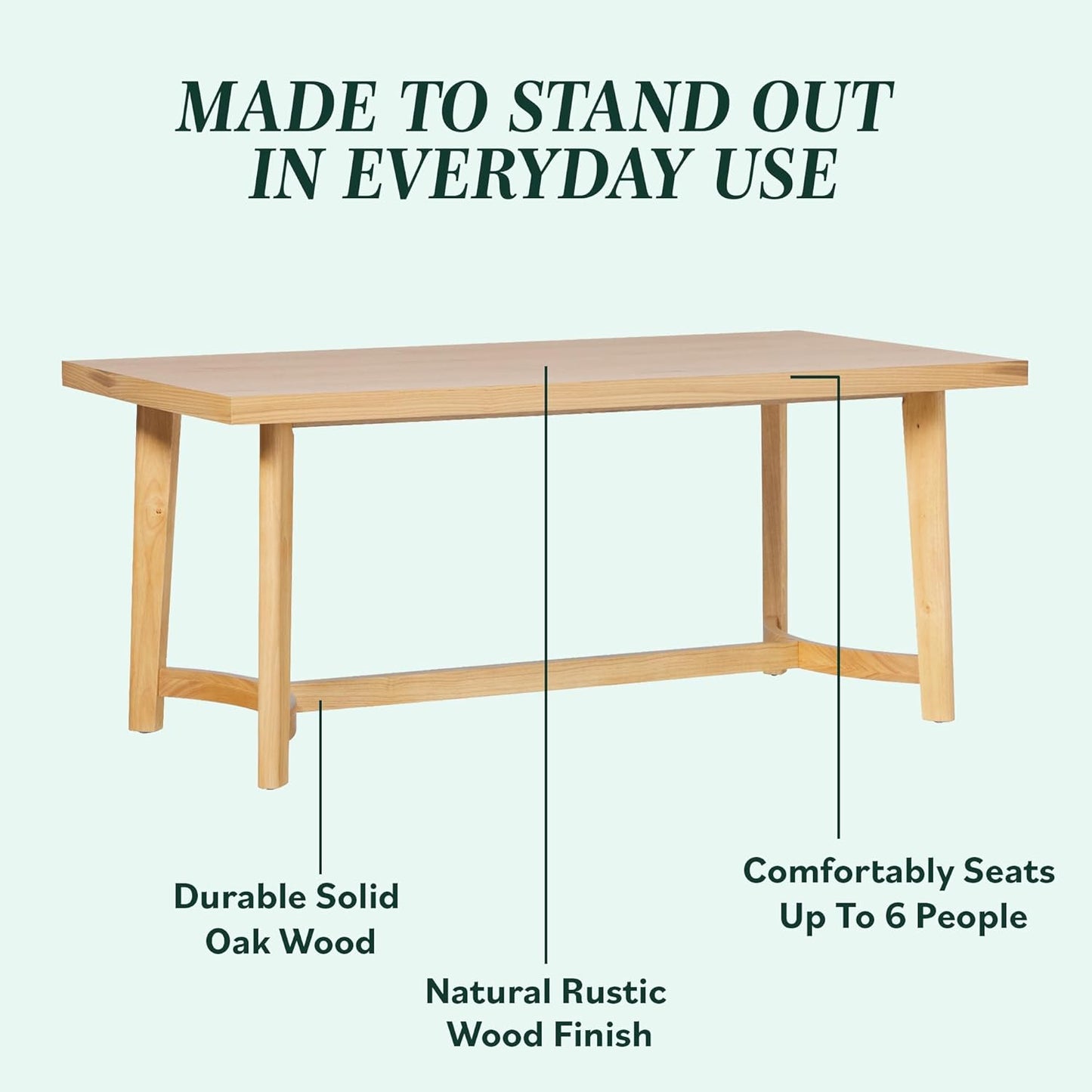 Walker Edison Modern Farmhouse Rustic Solid Oak Wood Rectanglular Dining Table for 6 - White Oak