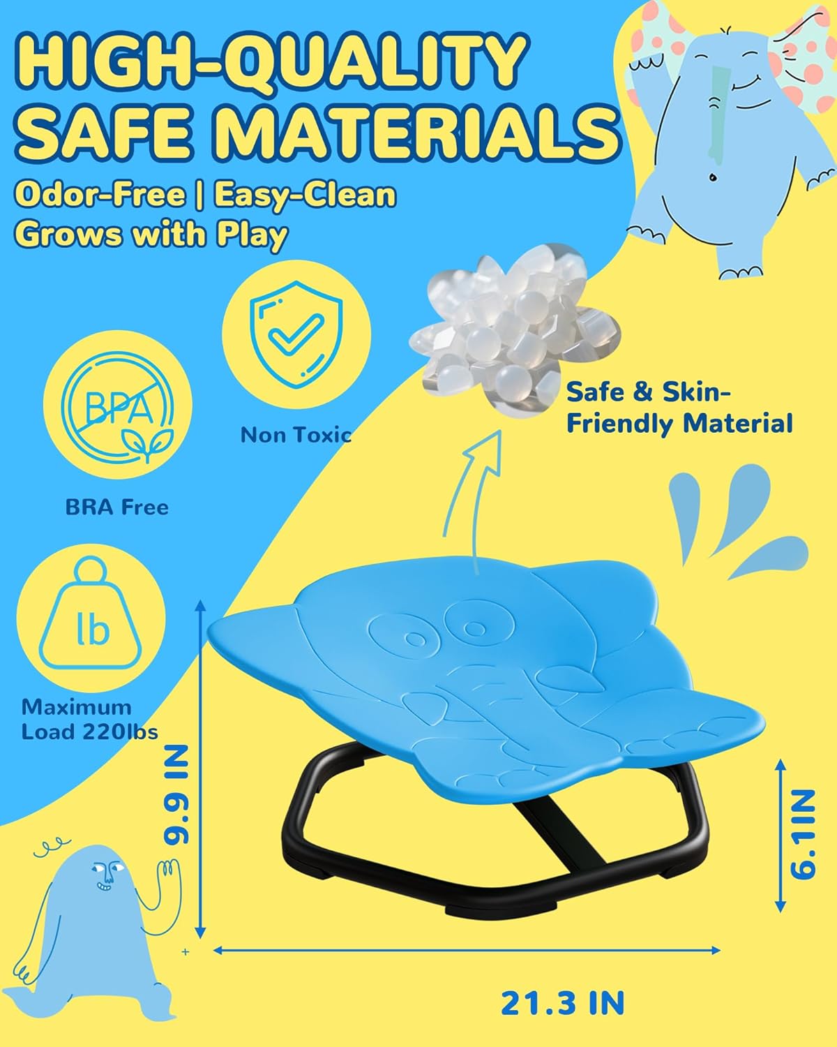 21" L × 19" W Spinning Chair for Autistic Kids, Sensory Toys for Kids with Autism, Sit and Spin, Toddlers & ADHD Children, Sensory Products Swivel Chair, Blue