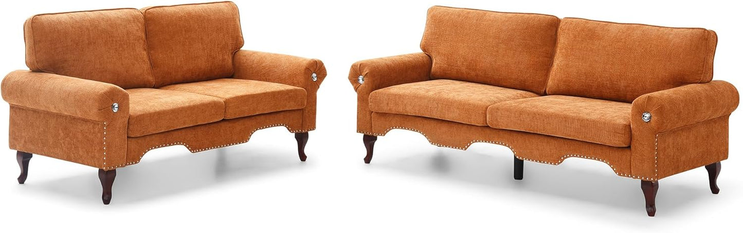 2 Piece Sectional Sofa Set, 2+3 Seat Convertible Couch with Movable Pillows, Upholstered Couches for Living Room, Orange