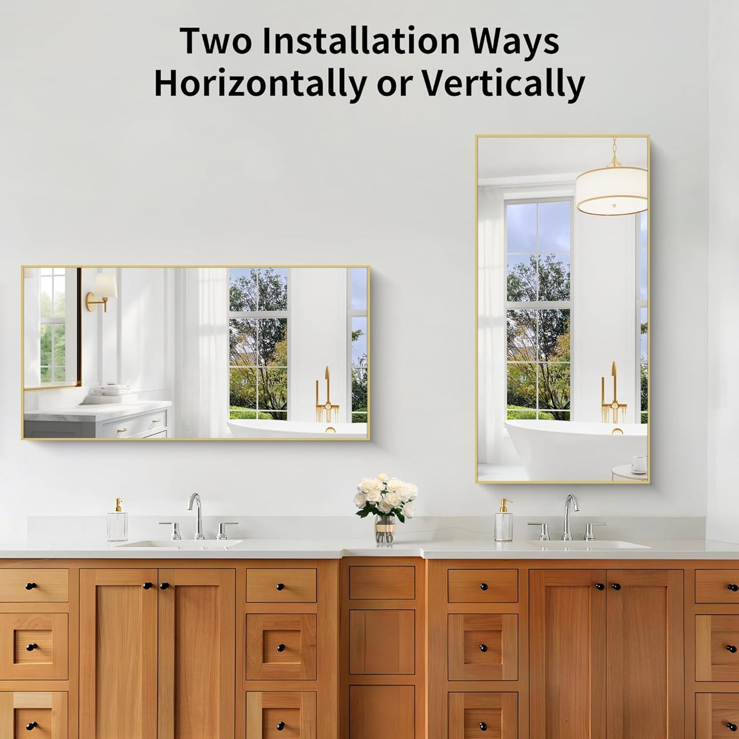 KOCUUY 24x48 Inch Large Gold Wall Mounted Mirror,Aluminum Framed Decorative Rectangular Bathroom Mirror for Wall Over Sink,Vanity Mirror for Bedroom Living Room Bathroom,Functional Oversized Mirror