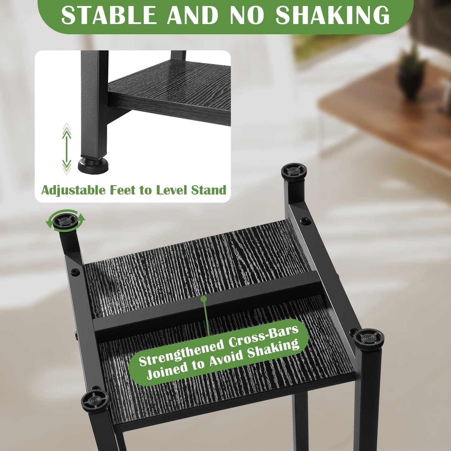 Tall Plant Stand Indoor,31 Inch Plant Stands,2 Tier Metal Plant Stand with Heavy Duty Wood,Black