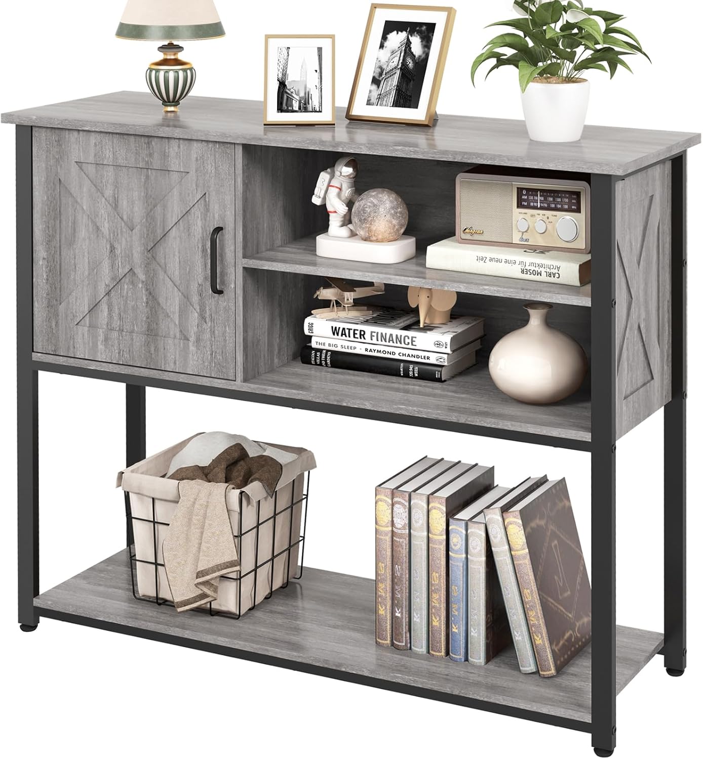 41" Console Table with Storage Cabinet, Sofa Table with Storage Shelves, Coffee Bar Table, Sofa Entryway Tables for Entry Way, Behind Couch Table for Living Room Hallway, Gery