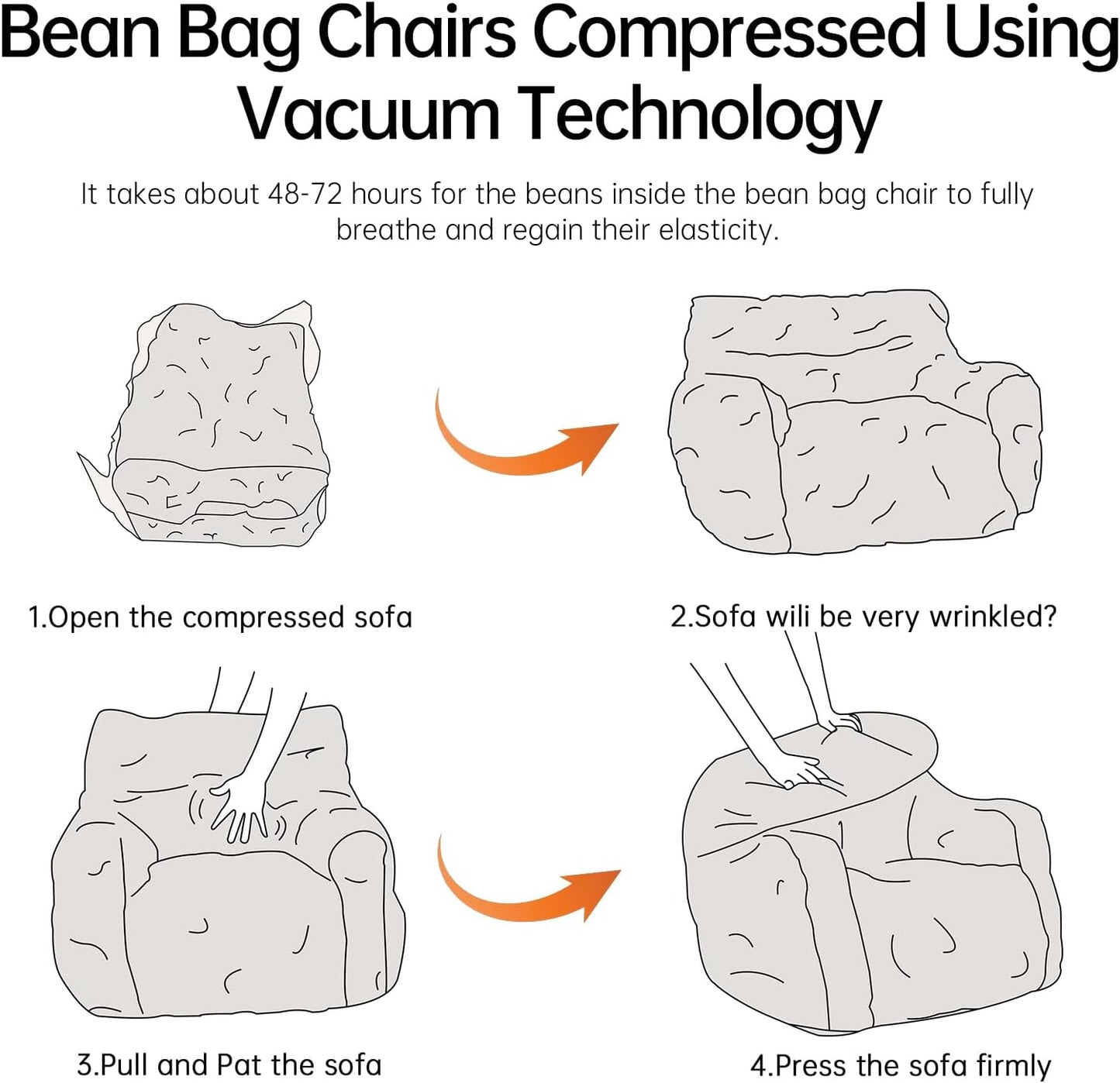 Bean Bag Chair with Filler, Bean Bag Sofa with Tufted Soft Stuffed Filling, Fluffy and Lazy Sofa, Comfy Cozy BeanBag Chairs with Memory Foam for Dorm, Apartment, Living Room (White)