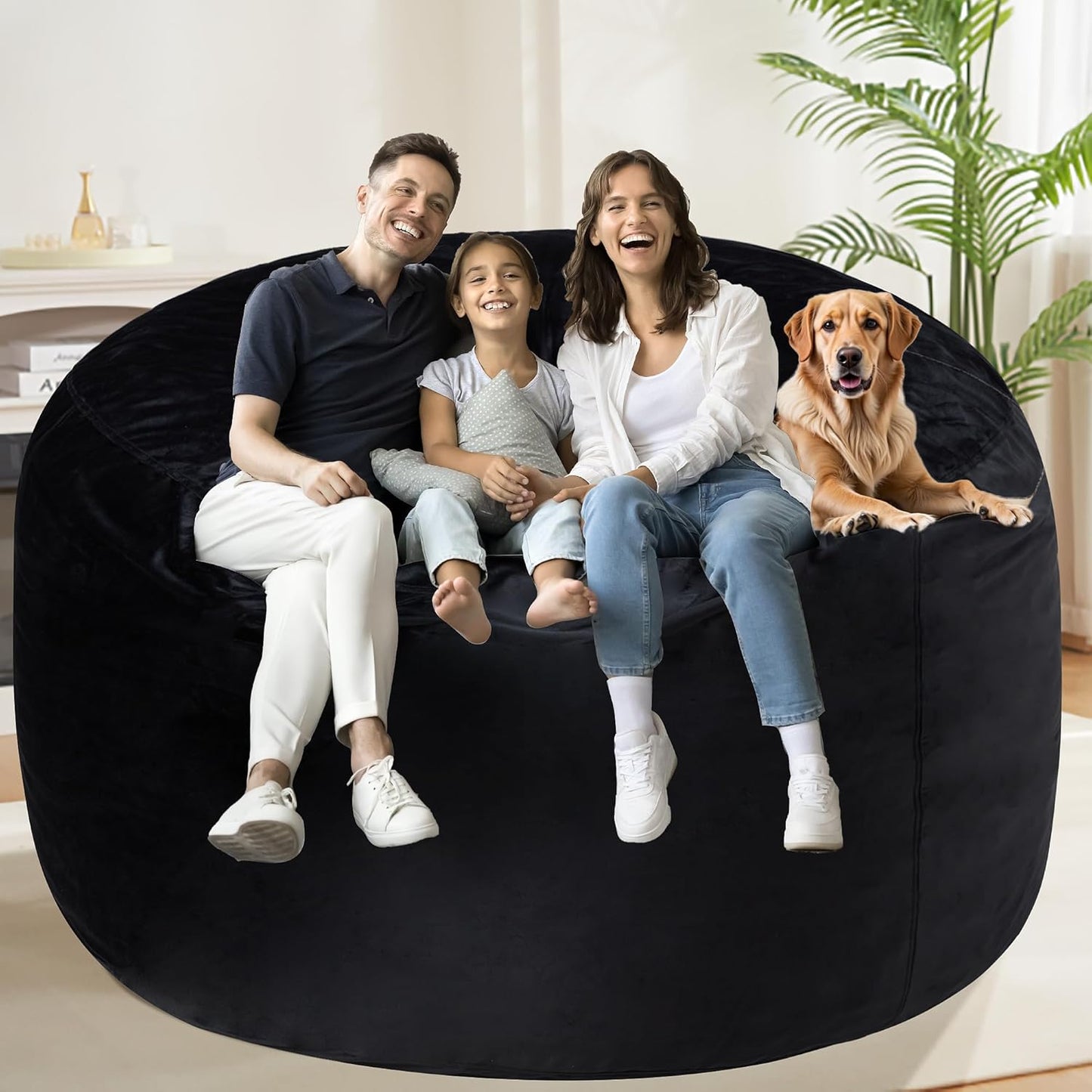 HABUTWAY Bean Bag Chair: Giant 5' Memory Foam Furniture Bean Bag Chairs for Adults with Microfiber Cover 5Ft (Black)