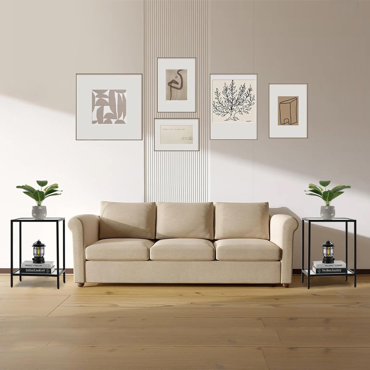 Modern 2-Tier Tempered Glass End Table - Stylish Black Metal Side Table for Small Spaces, Perfect for Living Room & Bedroom (Black, 1PCS)