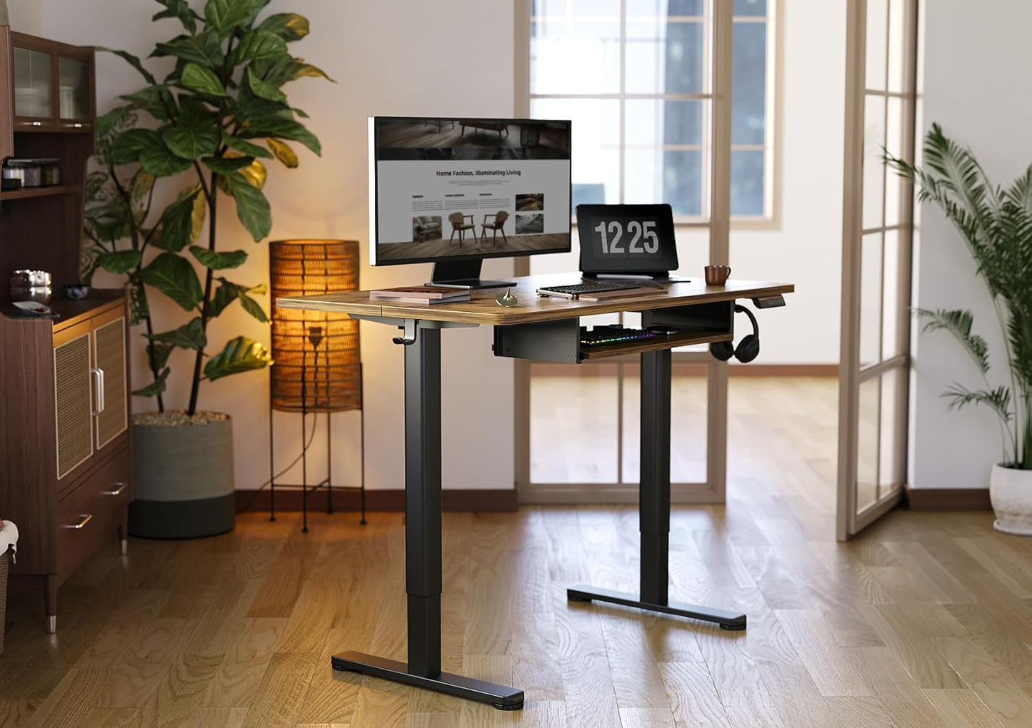 YDN Standing Desk with Keyboard Tray, 48 Inch Height Adjustable Desk, Brown Stand Up Desks for Home and Office, 48inch Rustic Brown