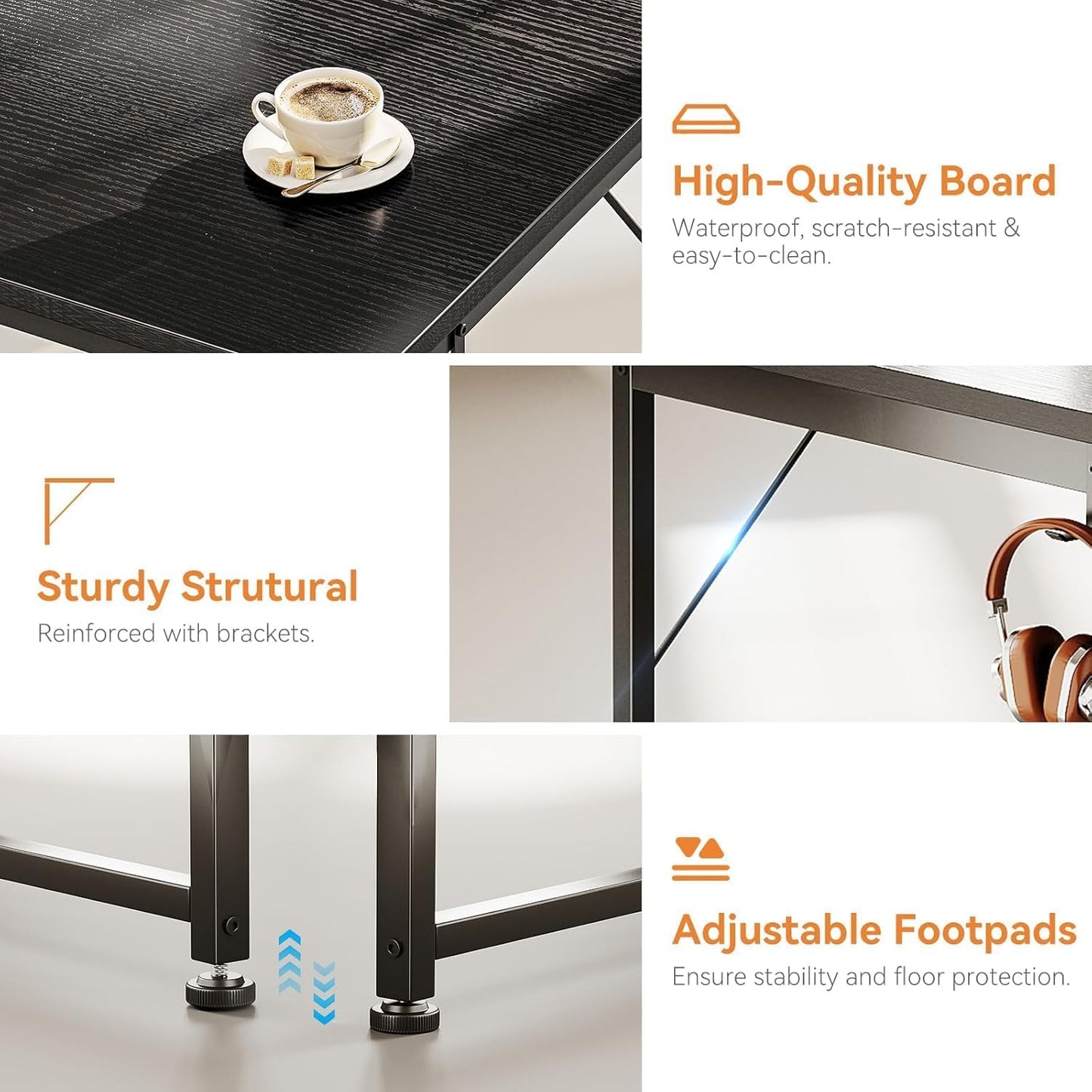 Casaottima 48" Small Computer Home Office Desk for Bedroom with Fabric Drawers & File Cabinet, Cloth Storage Bag and Hook, Writing Study Work Table for Small Space, Black