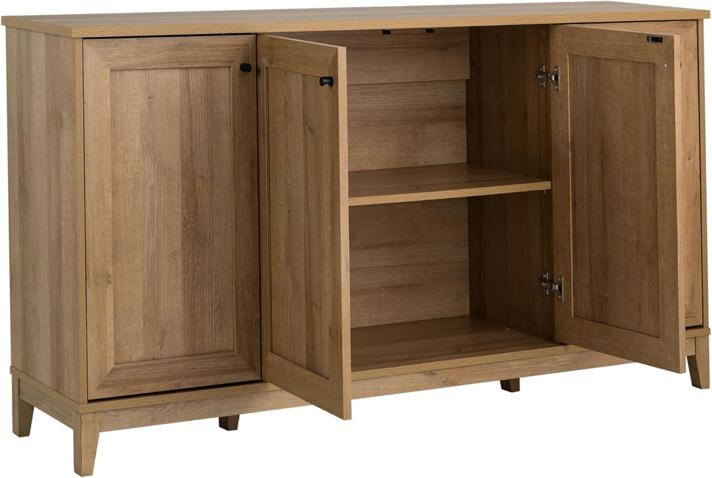 Prepac Yaletown 4 Panel Door Console Table with Storage, Oak Storage Cabinet with Doors and Shelves, Sideboard Storage Cabinet 60" W x 32" H x 16" D, OCBG-2220-1
