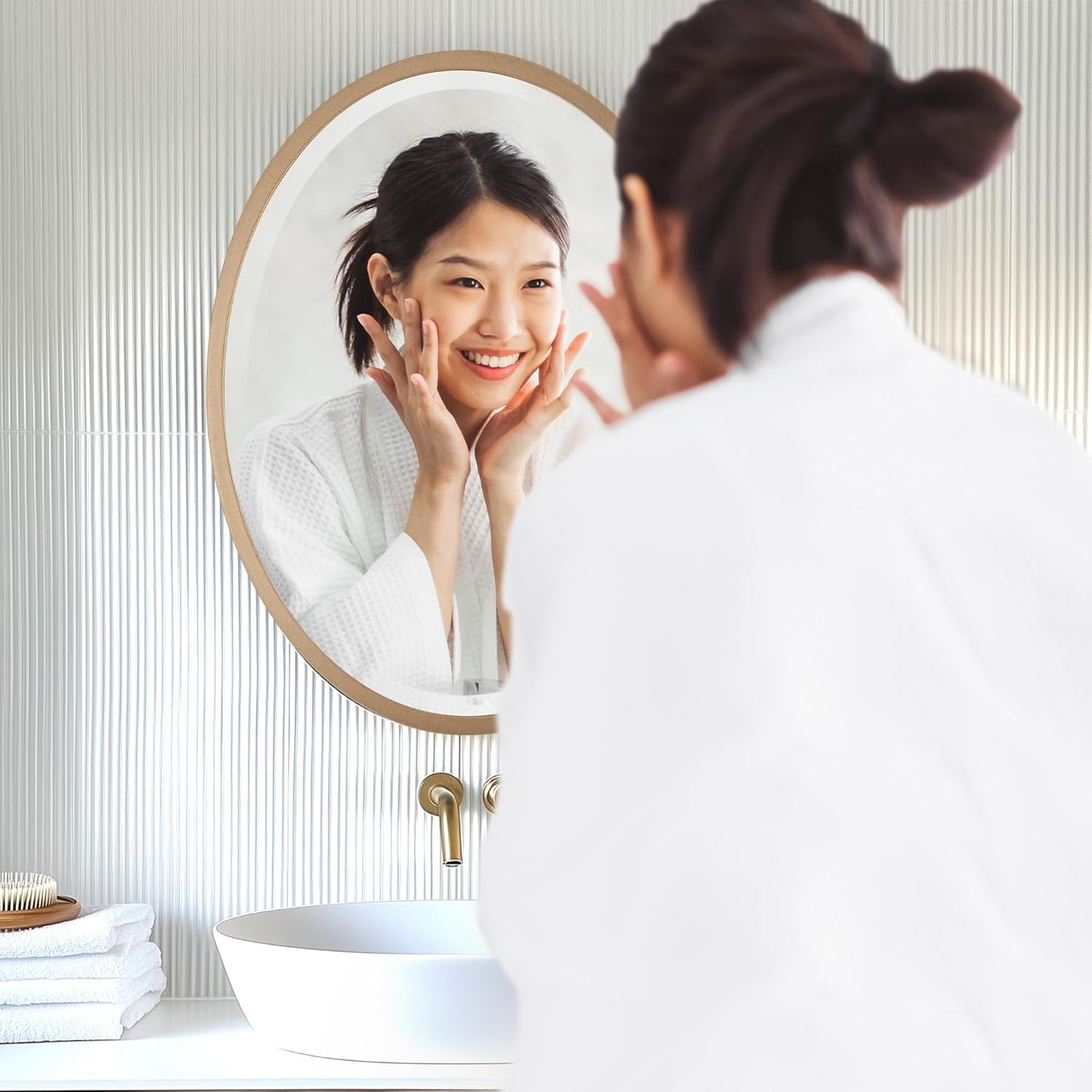 OVALCREST - Oval Wooden Beveled Wall Mirror for Home Decor, Bathroom, Vanity, Bedroom, Living Room, Hallway - London Style (Gold Spray) 17.1 x 21.1