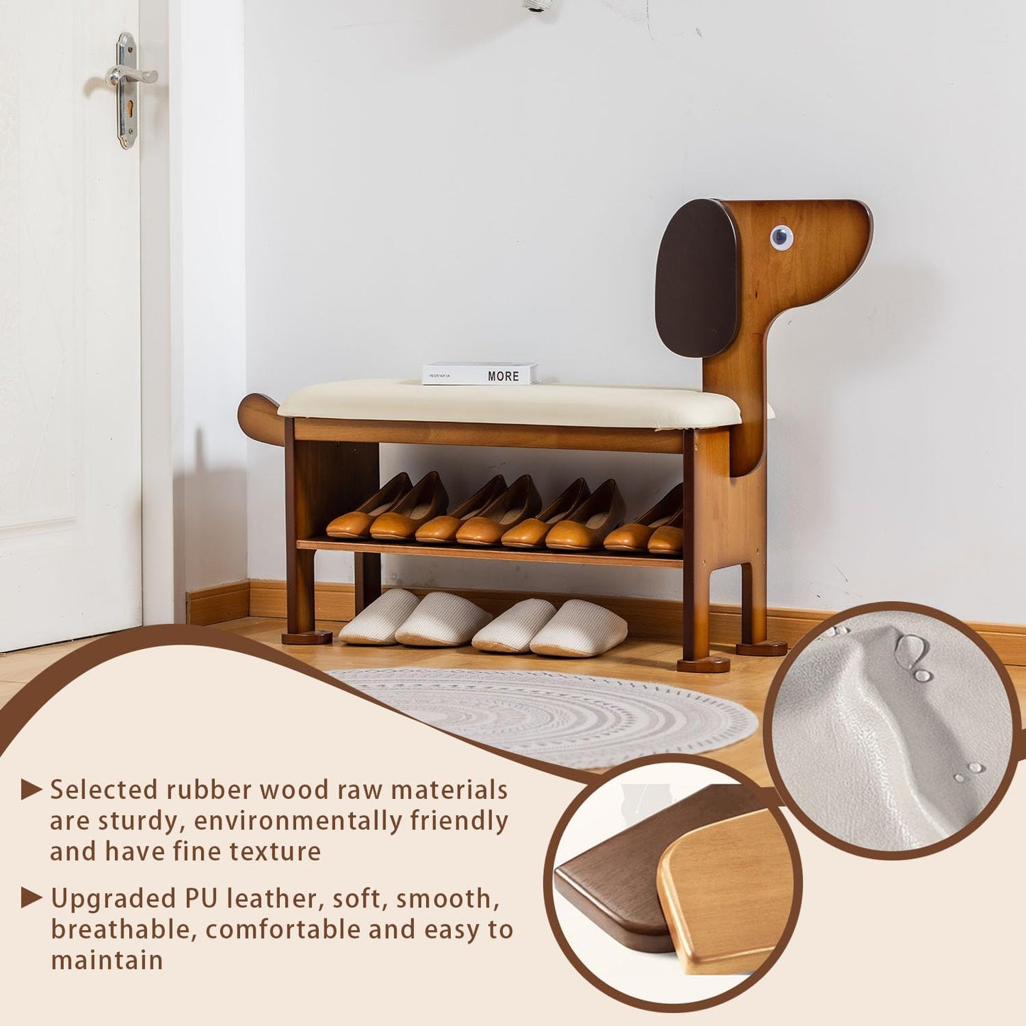 Shoe Bench – 2-Tier Wooden Entryway Organizer Cute Dog-Shaped with Pet-Inspired Design, 31.5inchs Hallway & Living Room Bench