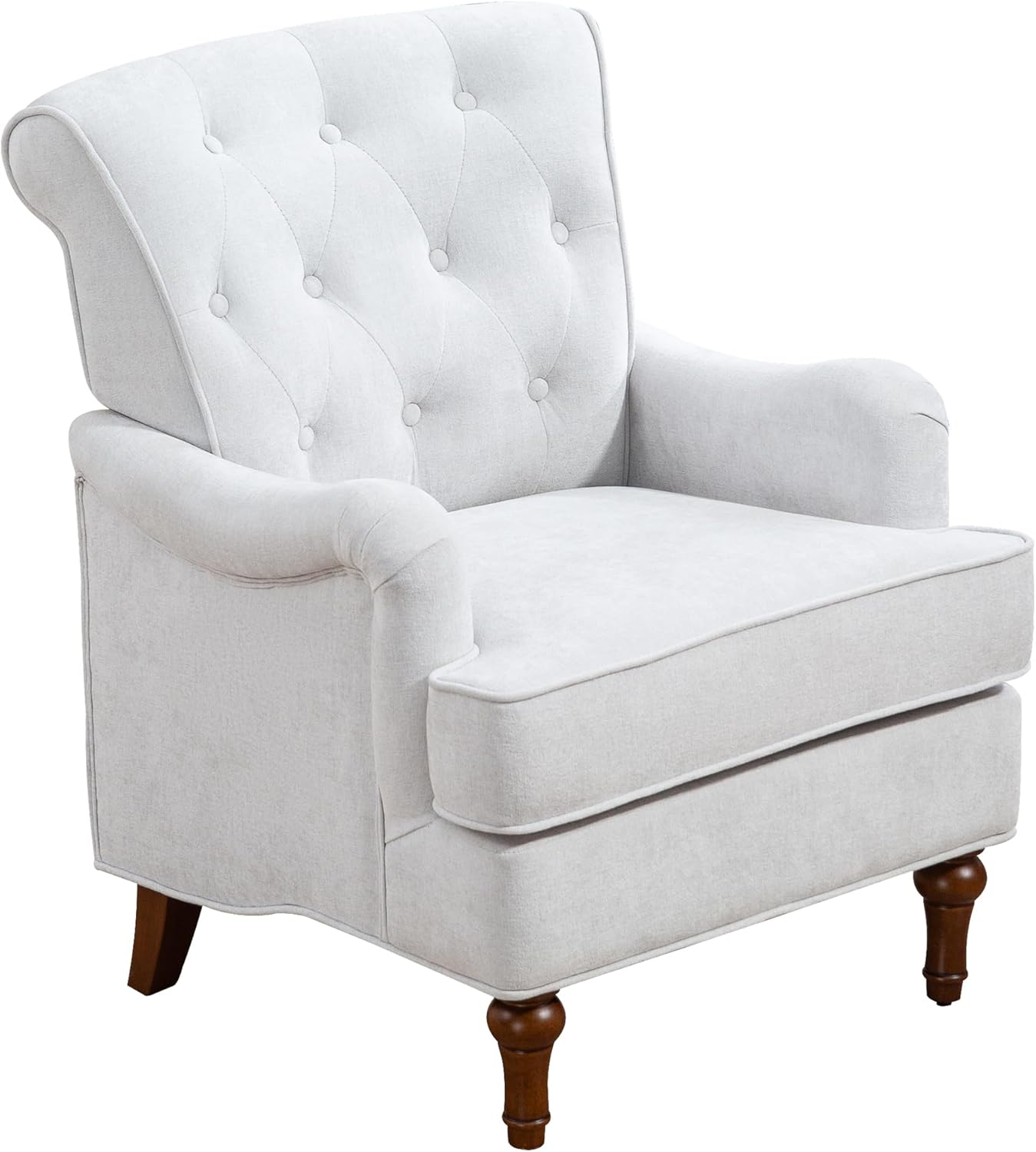 Ball & Cast Comfy Chenille Club Sofa Living Room Chairs,Accent Chair with Springs Cushions & Retro Wooden Legs,Reading Armchair for Bedroom,Office,Oatmeal