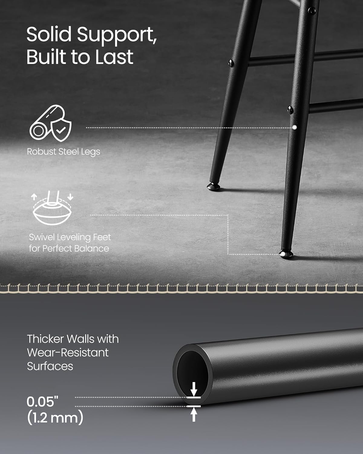 VASAGLE EKHO Collection - Bar Stools Set of 2, Counter Height Bar Stools, Kitchen Counter Stools, Mid-Century Modern Backless Counter Stools, 24.8-Inch Tall, Kitchen Island Home Bar, Ink Black