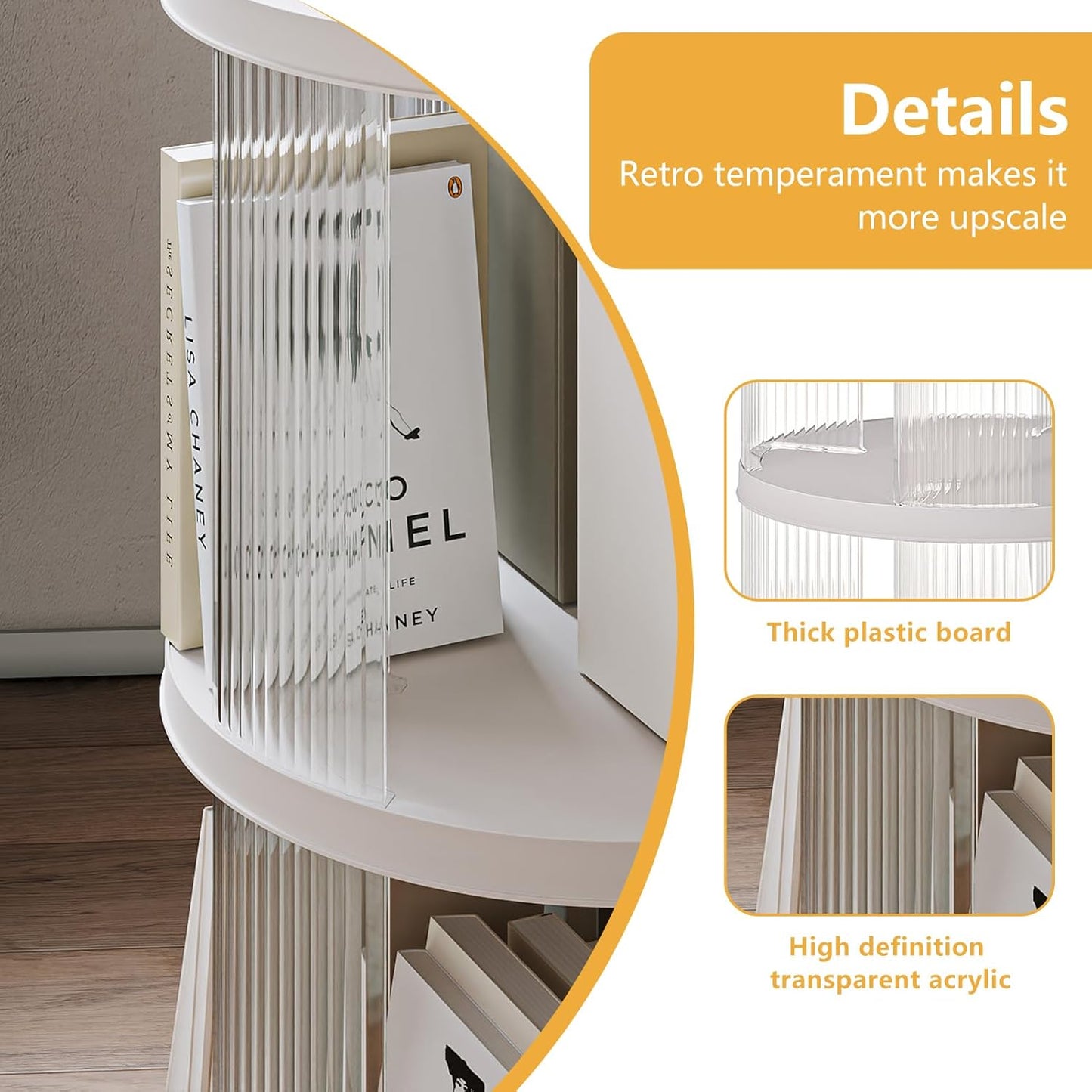 Rotating Bookshelf, 360°Display Spinning Rolling Bookshelf Tower, 3 Tiers Moveable White Small Mobile Corner Bookcase Suitable for Bedrooms, Living Looms, Offices, and Study Rooms