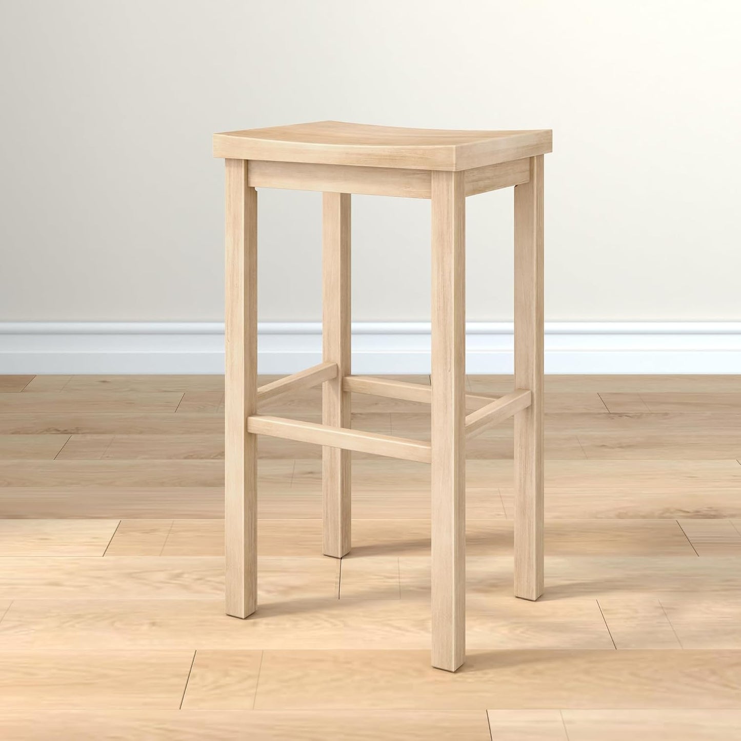 Grain & Grove Smith Collection Solid Wood Bar Stool, 30 inch Saddle-Seat Bar Chair, Backless, Heavy-Duty Construction, Footrest Support, Ideal for Kitchen Islands, Home Bars, and Counters, Blonde