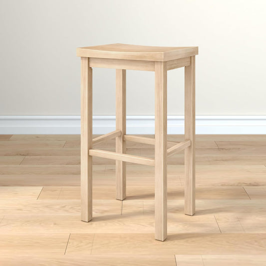 Grain & Grove Smith Collection Solid Wood Bar Stool, 30 inch Saddle-Seat Bar Chair, Backless, Heavy-Duty Construction, Footrest Support, Ideal for Kitchen Islands, Home Bars, and Counters, Blonde
