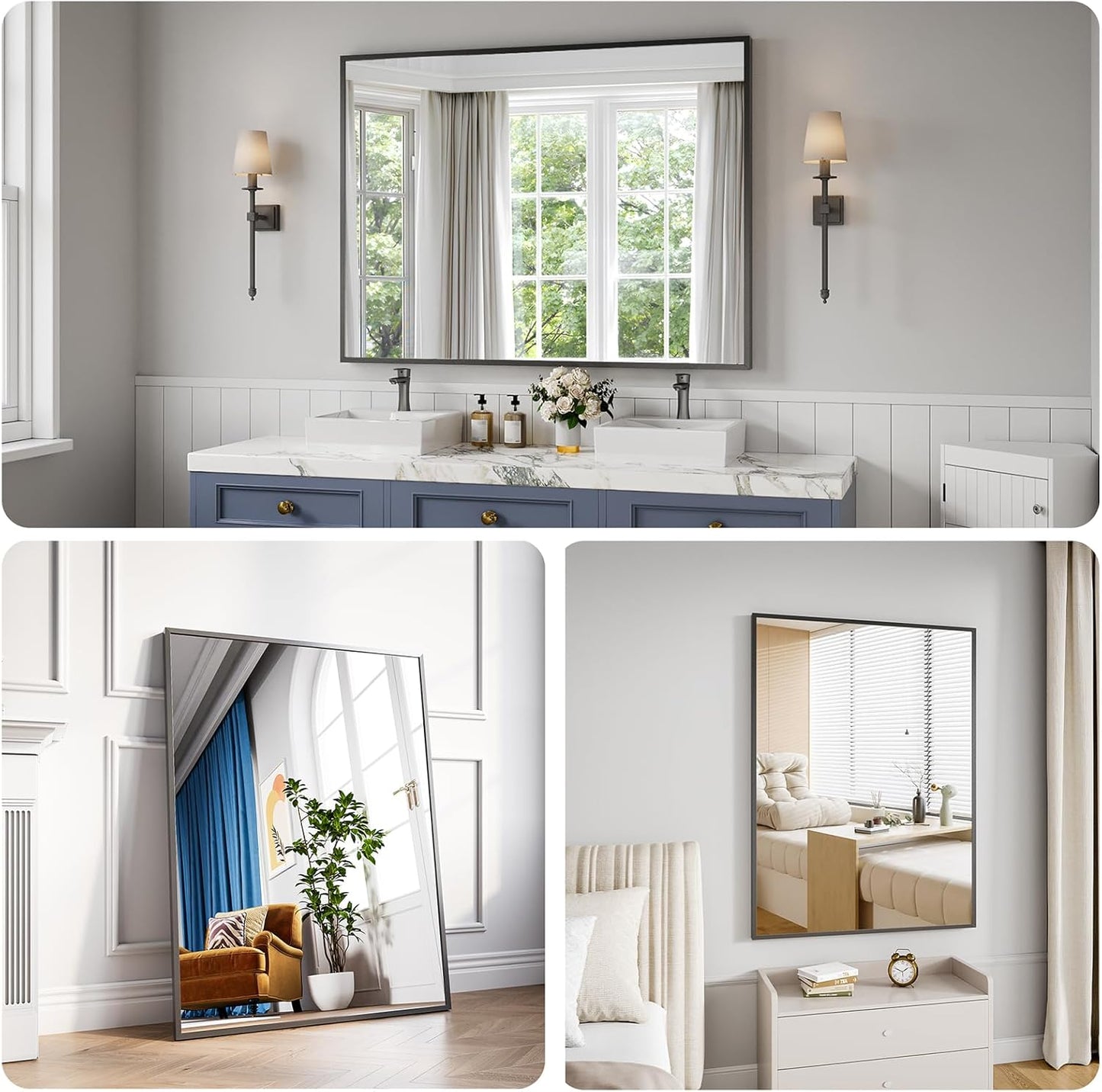 Koonmi Bathroom Mirror 36x48 Bathroom Wall-Mounted Mirrors, Modern Vanity Mirror for Bedroom, Living Room, Aluminum Alloy Frame Allow to Hang Horizontally or Vertically