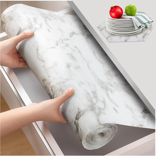 Beautysaid Shelf and Drawer Liner for Kitchen Cabinet, Non Adhesive Non Slip Shelf Paper Waterproof Washable Thickened for Dresser Pantry Shelve Bathroom Protector Liner(Marble,23.6 in x 30 FT)