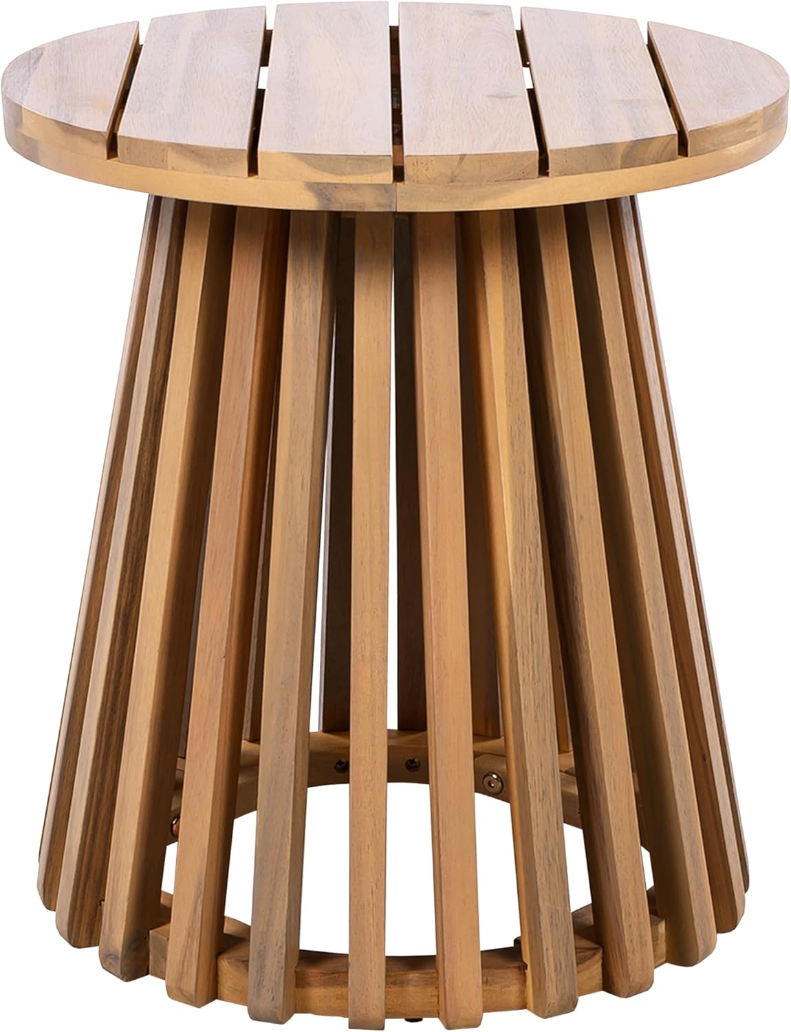 Christopher Knight Home Taki Acacia Wood Patio Coffee Table, Round Table with Unique Wooden Base for Backyard, Stylish Indoor/Outdoor Table, Easy Assembly, Space Saving Outdoor Furniture, Light Teak