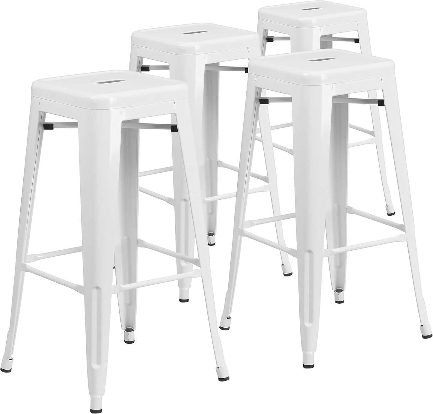 Flash Furniture Lily 4 Pack Commercial Grade 30" High Backless White Metal Indoor-Outdoor Barstool with Square Seat