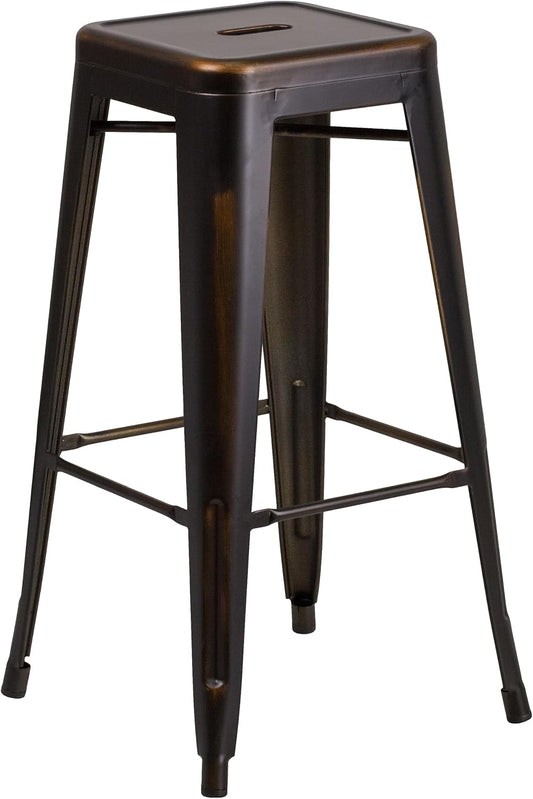 Flash Furniture Kai Commercial Grade 30" High Backless Distressed Copper Metal Indoor-Outdoor Barstool
