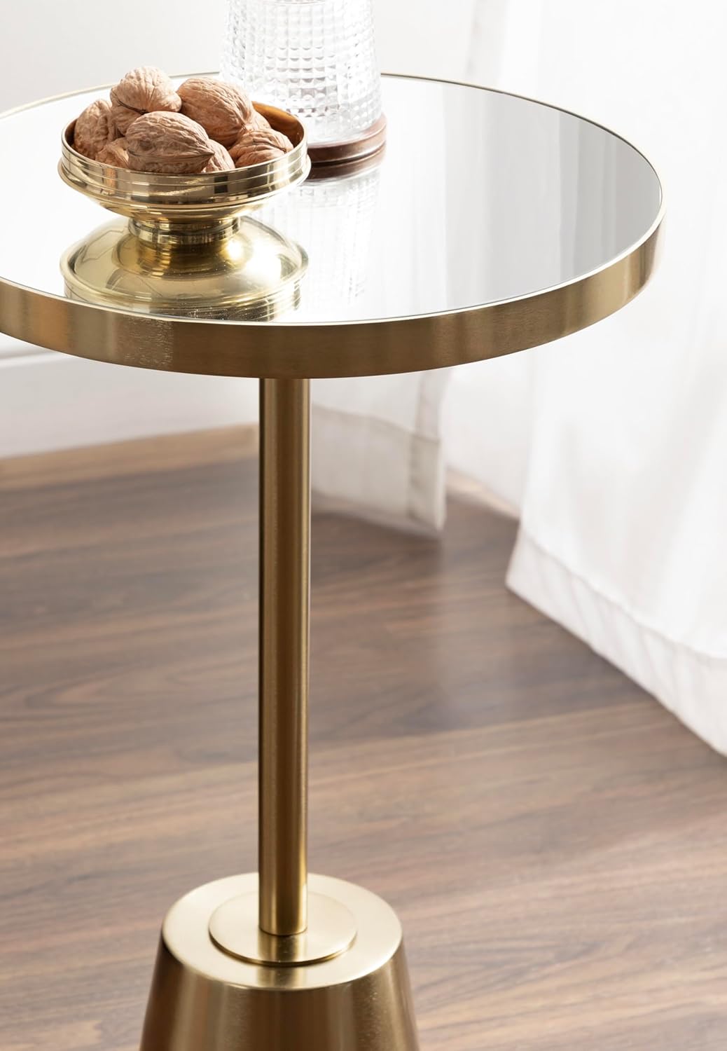 Kate and Laurel Tira Elegant Round Mirrored Side Table, 14 x 14 x 24, Gold, Modern Glam Circle End Table for Use as Bedroom Nightstand or Living Room Plant Stand Table