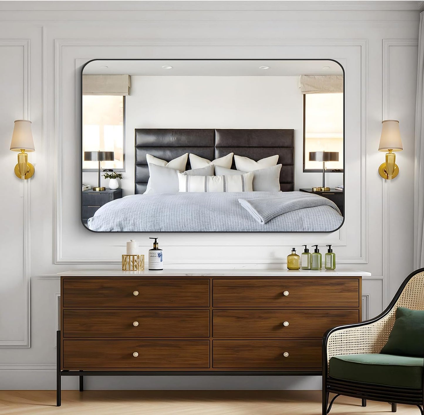 KOCUUY 55x36 Black Bathroom Mirror, Large Matte Black Vanity Mirror, Tempered Glass Mirror for Bathroom Wall, Black Rounded Rectangle Mirror Modern Decor for Bedroom, Living Room, Farmhouse, Entryway