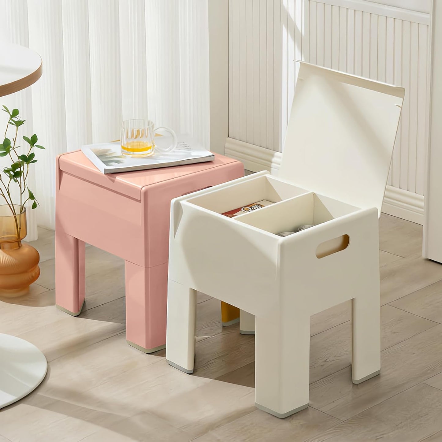 Nightstand Bedside with Storage Space, Multifunctional Colorful Plastic End Table Small Side Table for Bedroom, Dorm and Small Spaces, Easy Assembly(14.7" D x 11.8" W x 15.8" H, Pink)