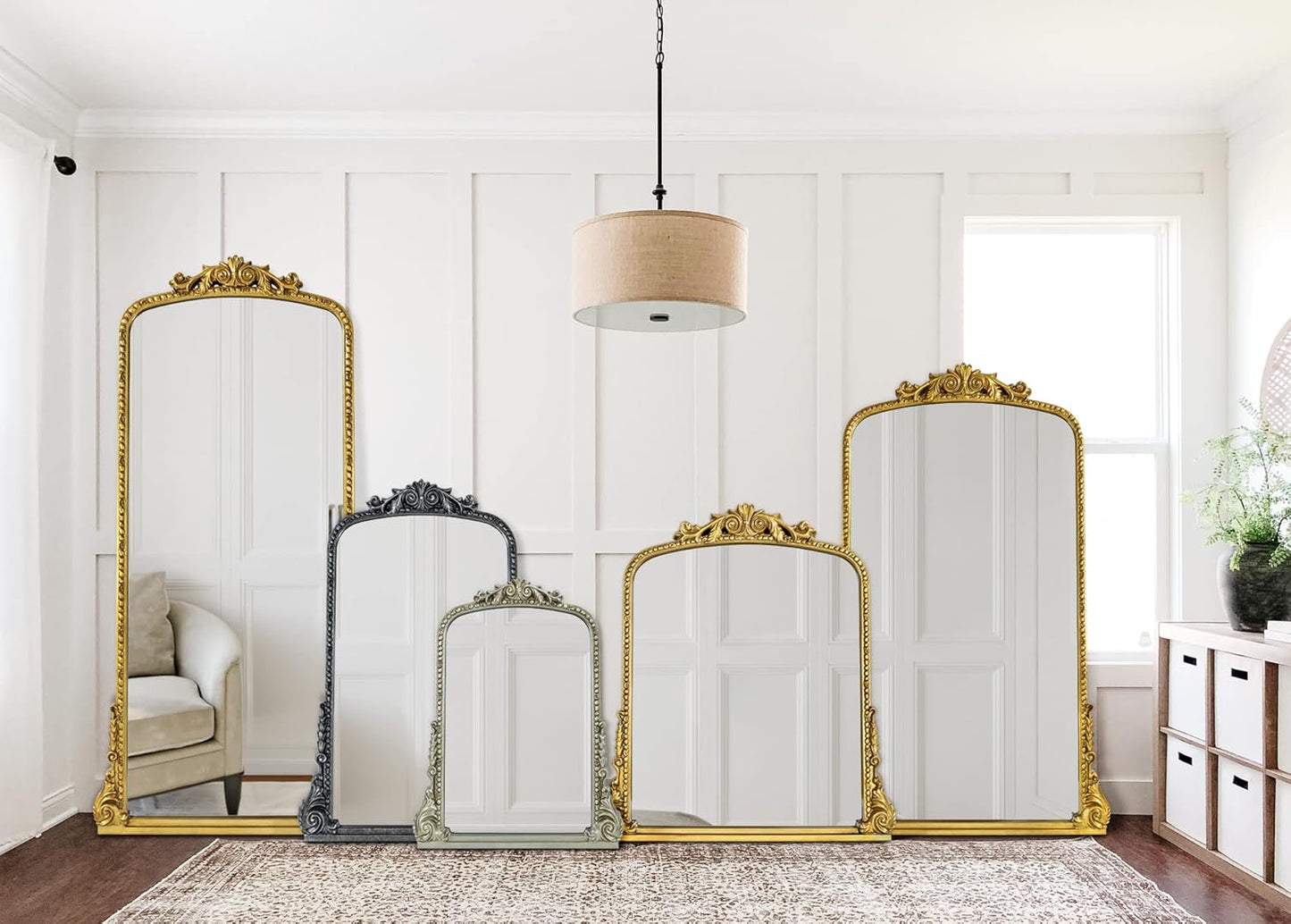 30x45'' Antiqued Gold Ornate Arched Mantel Baroque Inspired Dresser Mirror
