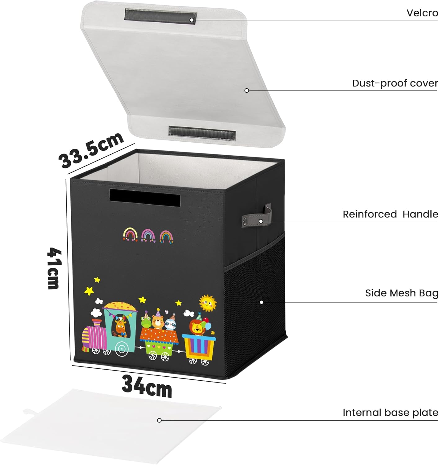 40L Large Toy Storage Box with Lid, Large Toy Box Chest for Kids, Girls and Boys, Nursery Room and Living Room, 13"x13" x16" (black-train)