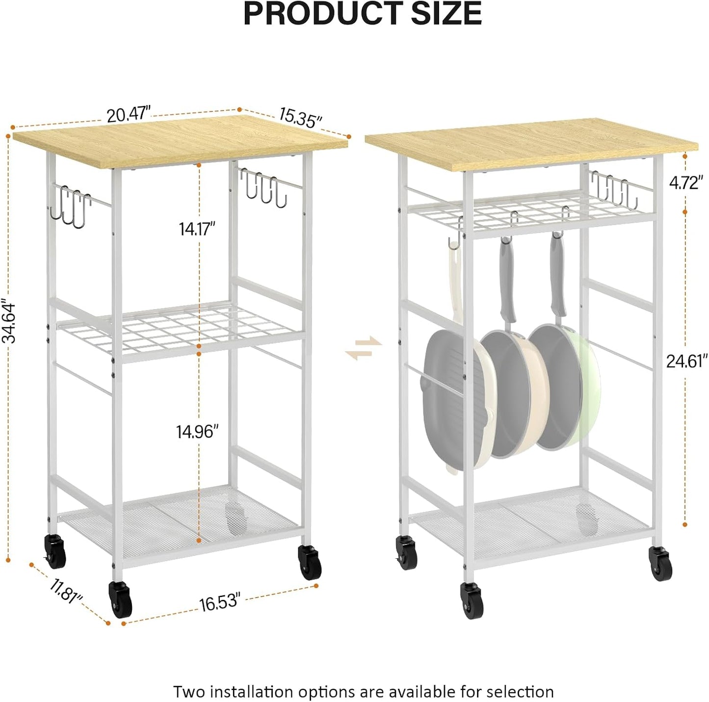 Rolling Kitchen Microwave Cart, 3 Tier Microwave Table Stand with Adjustable Shelf, Kitchen Storage Rack on Wheels, Coffee Station Cart Rack Shelf Organizer for Living Room Office, Balcony