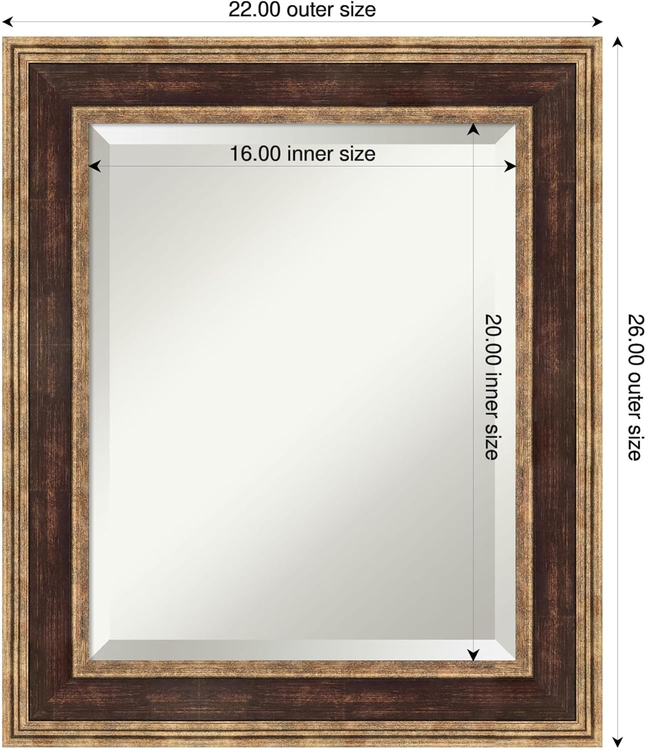 Amanti Art Bronze Bathroom Mirror for Over Sink, 26x22 Ridge Light Bronze Rectangle Vanity Mirror, Small Traditional Frame, Hangs Horizonally and Vertically, Bathroom Wall Decor, Beveled Edge