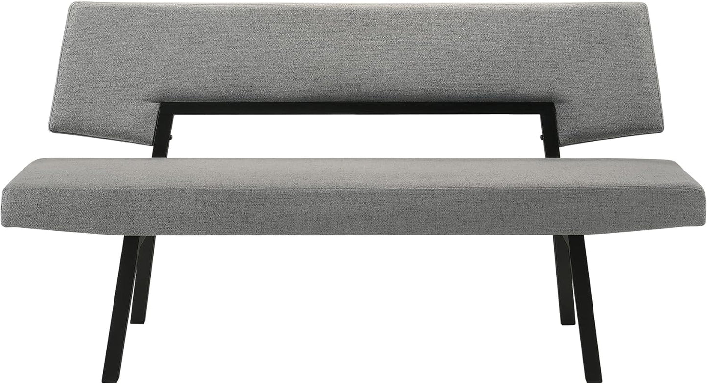 Armen Living Channell Mid Century Modern 5 Piece Black Wood Dining Table Set with Benches in Charcoal Fabric