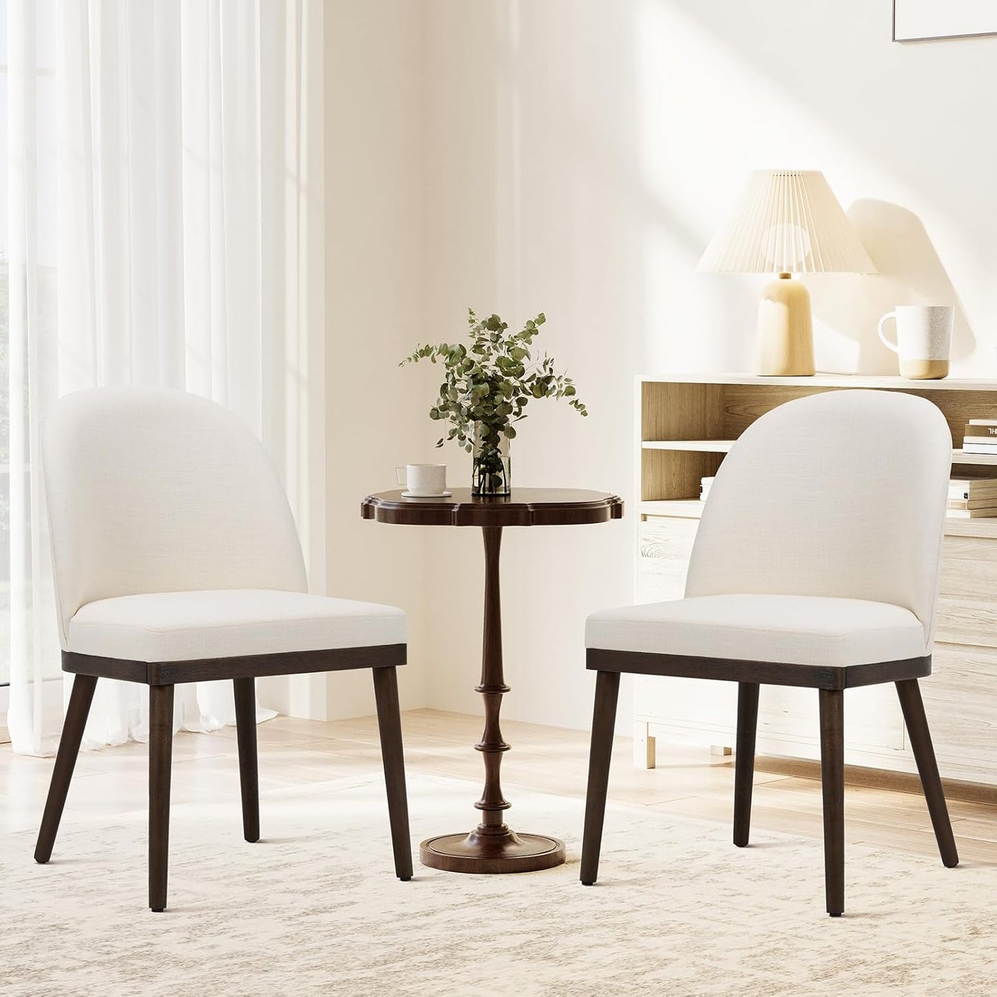 COLAMY Upholstered Dining Chairs Set of 2, Wooden Kitchen Chairs with Open Back, Modern Dining Room Chairs with Wood Frame, Dinner Side Chairs for Dining Room Kitchen Restaurant, Beige