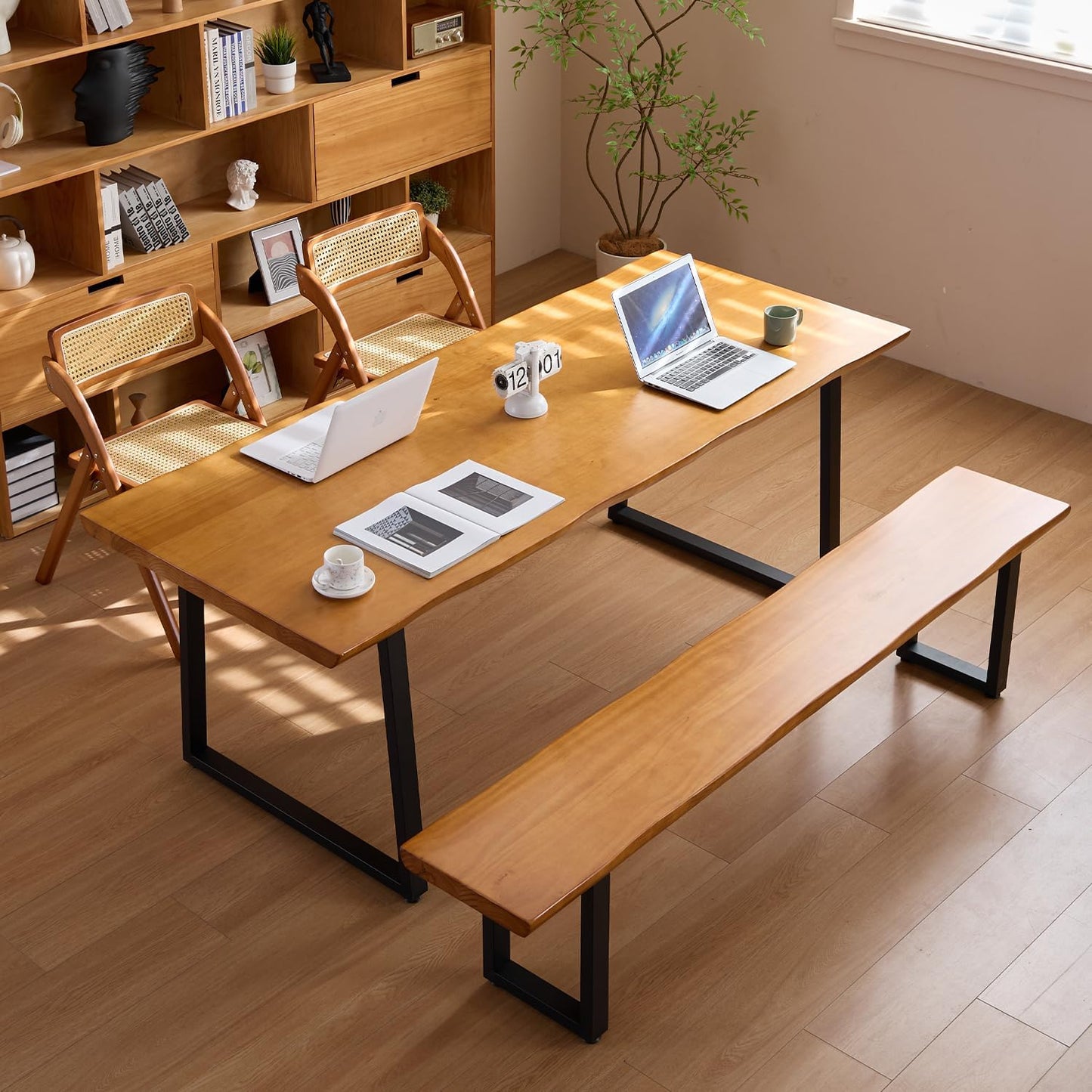 Modern Solid Wood Executive Desk – Spacious and Minimalist Home Office Workstation Perfect for Writing and Professional Use (Light Brown, 62.99in)