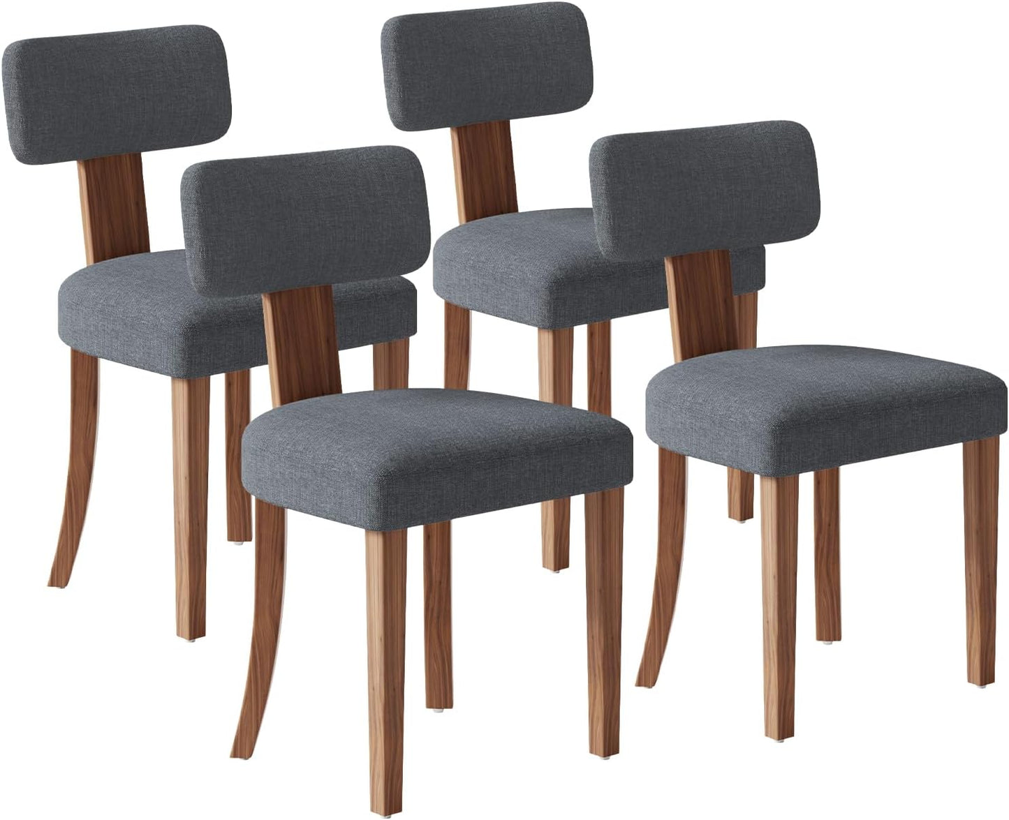 Mid Century Modern Dining Chairs Set of 4, Linen Upholstered Kitchen Chairs with Curved Backrest & Adjustable Legs for Living Room/Lounge, Easy to Install, Grey Linen