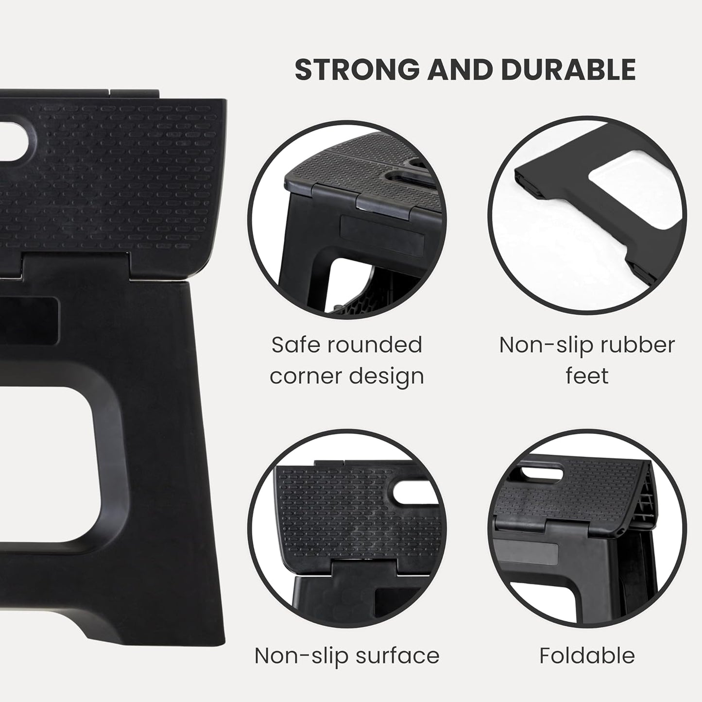 Vigar Compact Step Stool Foldable, 9-inch Step Stools for Adults up to 330 Pound, Lightweight Stool, Non-Slip Folding Step Stool, Black