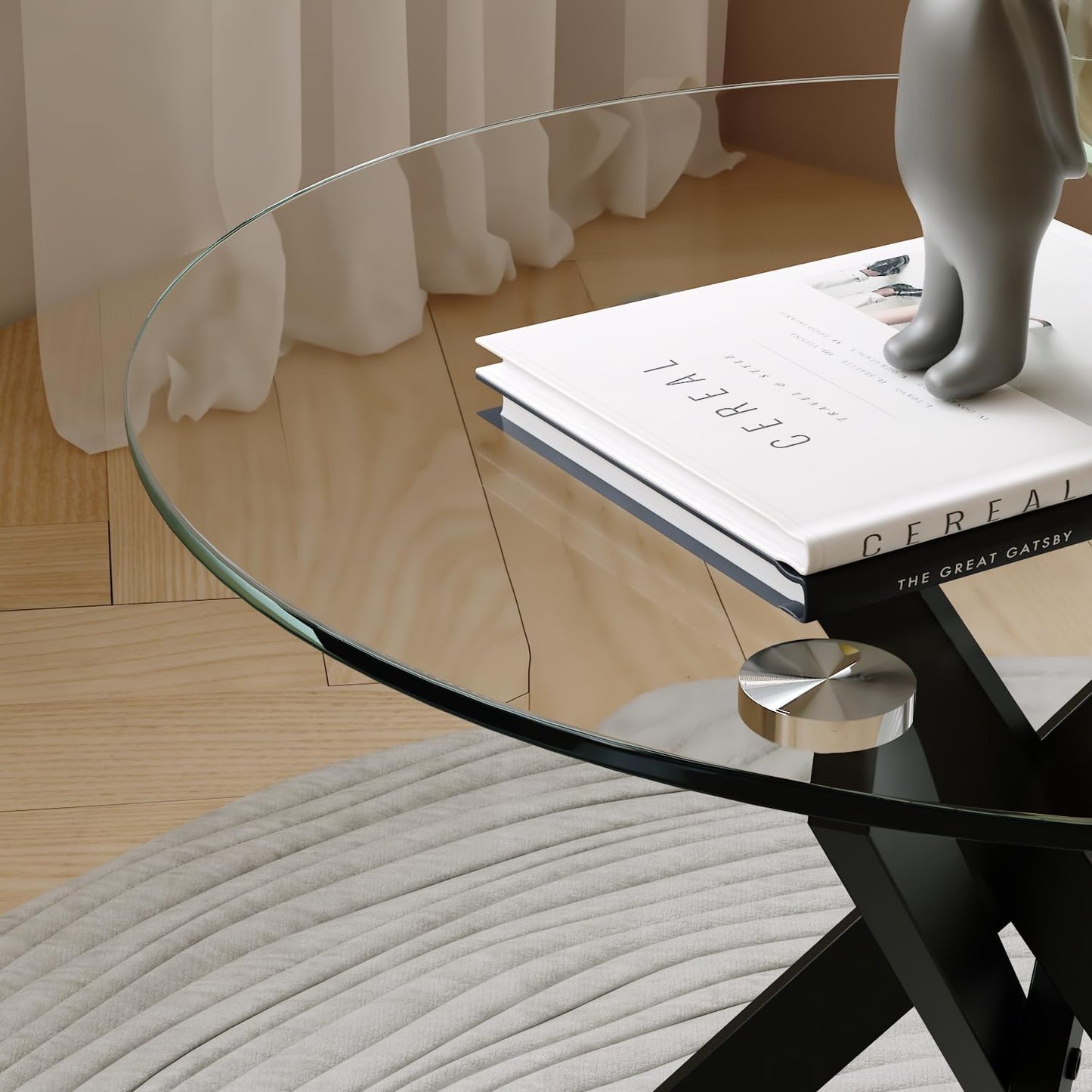 Round Side Table Modern 20 Inch End Table with Tempered Glass Top and Black Metal Legs Stylish Sofa End Table Bed Side Table for Living Room Bedroom