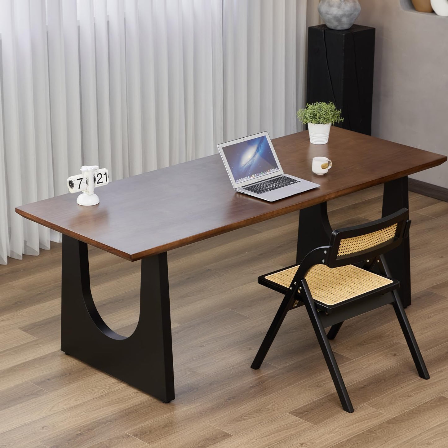 Wooden Executive Office Desk Computer Table Multi-Sized High Cost Performance Stylish Design Metal Legs Versatile Use for Office or Dining Casual Table (Walnut Color, 78.74in)