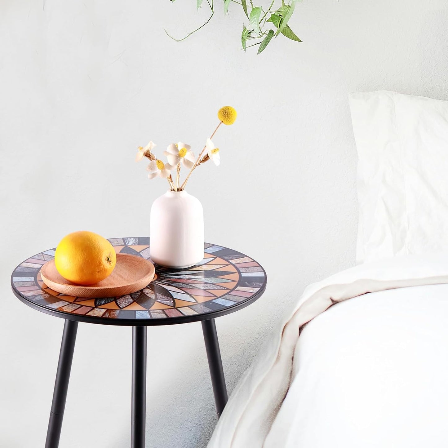 1 Pack Metal Mosaic Round Side Table Small 13.4" End Patio Round Accent Table Garden Corner Stand for Small Spaces Weather-Resistant for Balcony Plant Stand Indoor Outdoor