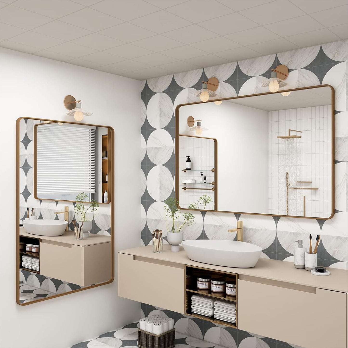 44x30 Gold Framed Mirror for Bathroom, Brushed Gold Brass Bathroom Mirror, Rectangle Gold Bathroom Vanity Mirror for Wall, Shatterproof, Anti-Rust, Hangs Horizontally or Vertically