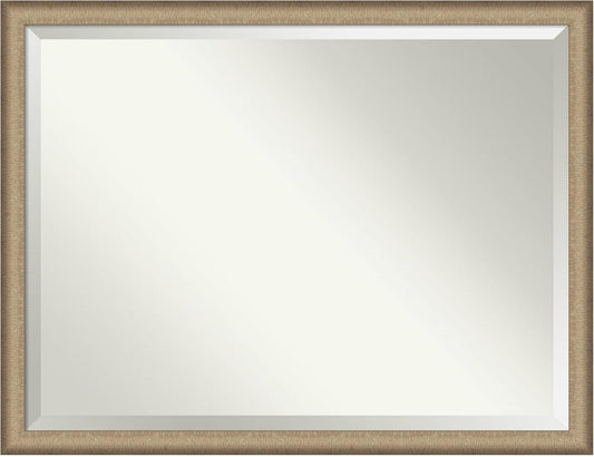 Amanti Art Bronze Bathroom Mirror for Over Sink, 33x43 Elegant Brushed Bronze Narrow Rectangle Vanity Mirror, X-Large Casual Frame, Hangs Horizonally and Vertically, Bathroom Wall Decor, Beveled Edge
