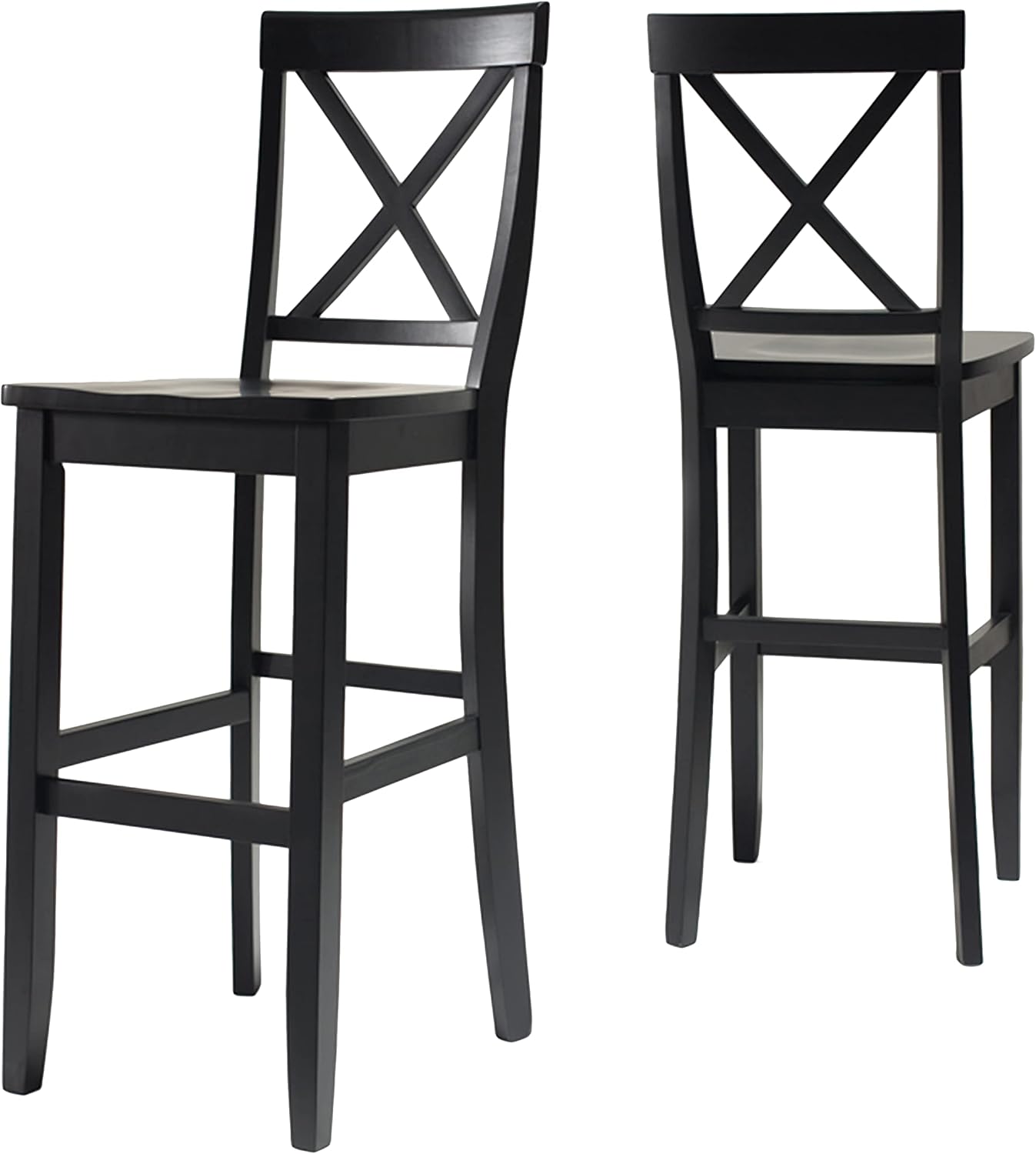 Crosley Furniture X-Back Wood Bar Stools Set of 2, Black, 30-inch