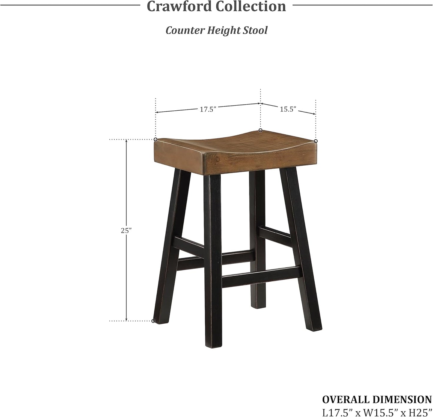 Lexicon Saddle Bar Stools Set of 2 Barstools with Footrest, Armless Dining Chairs for Kitchen Island, Breakfast Nook, Living Room, Counter Height, Black/Brown