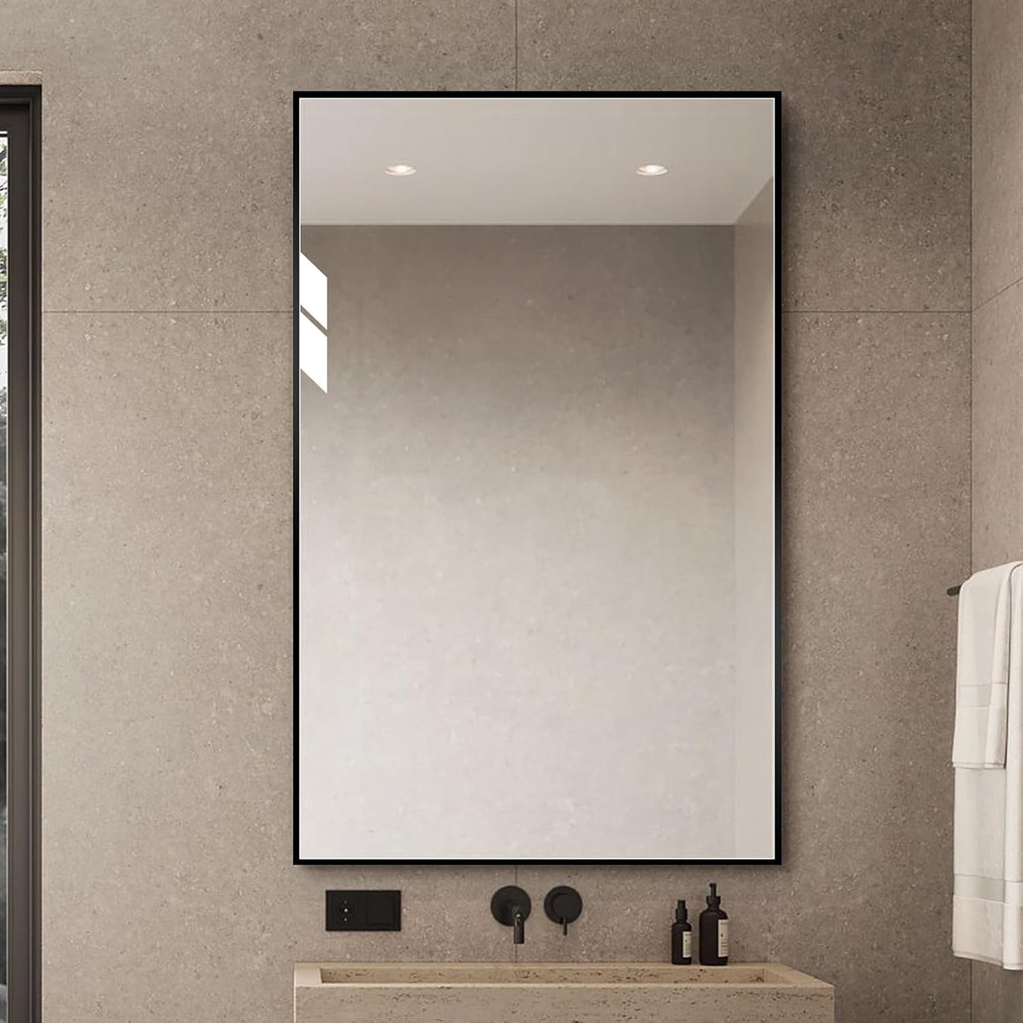 Black Bathroom Mirror for Wall, Rectangle Mirrors with Metal Frame, Modern Vanity Wall Mirror Decor for Entryway Hangs, Bathroom Living Room Horizontal or Vertical (Black, 30" L x 24" W)