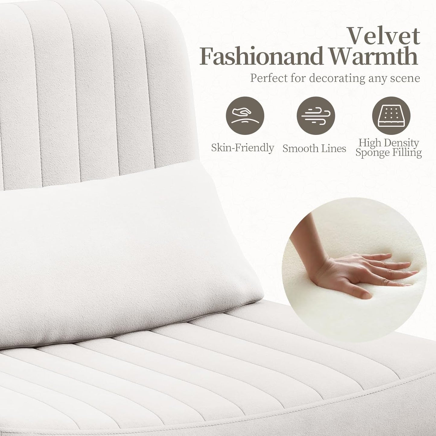 Warmiehomy Criss Cross Office Chair with Wheels, Velvet Cross-Legged Desk Chairs for Home, Height Adjustable Swivel Wide Seat Computer Chair, Modern Armless Vanity Chair for Girls Women, White