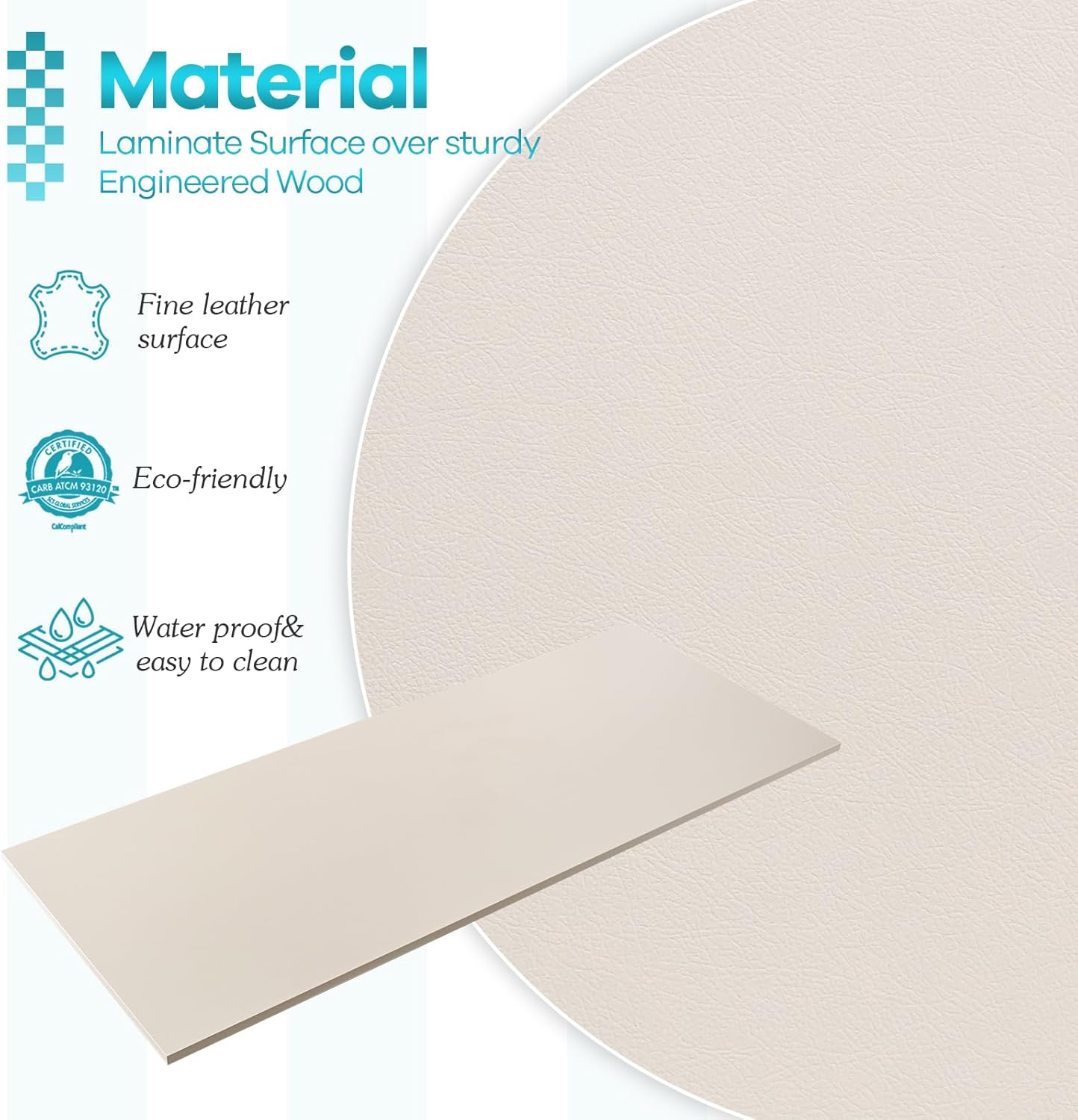 Kaboon Universal Tabletop 59.1"x23.62", Solid One-Piece Melamine Table Top, Double Desk L-Desk DIY, Home and Office Countertop, Leather/Ivory