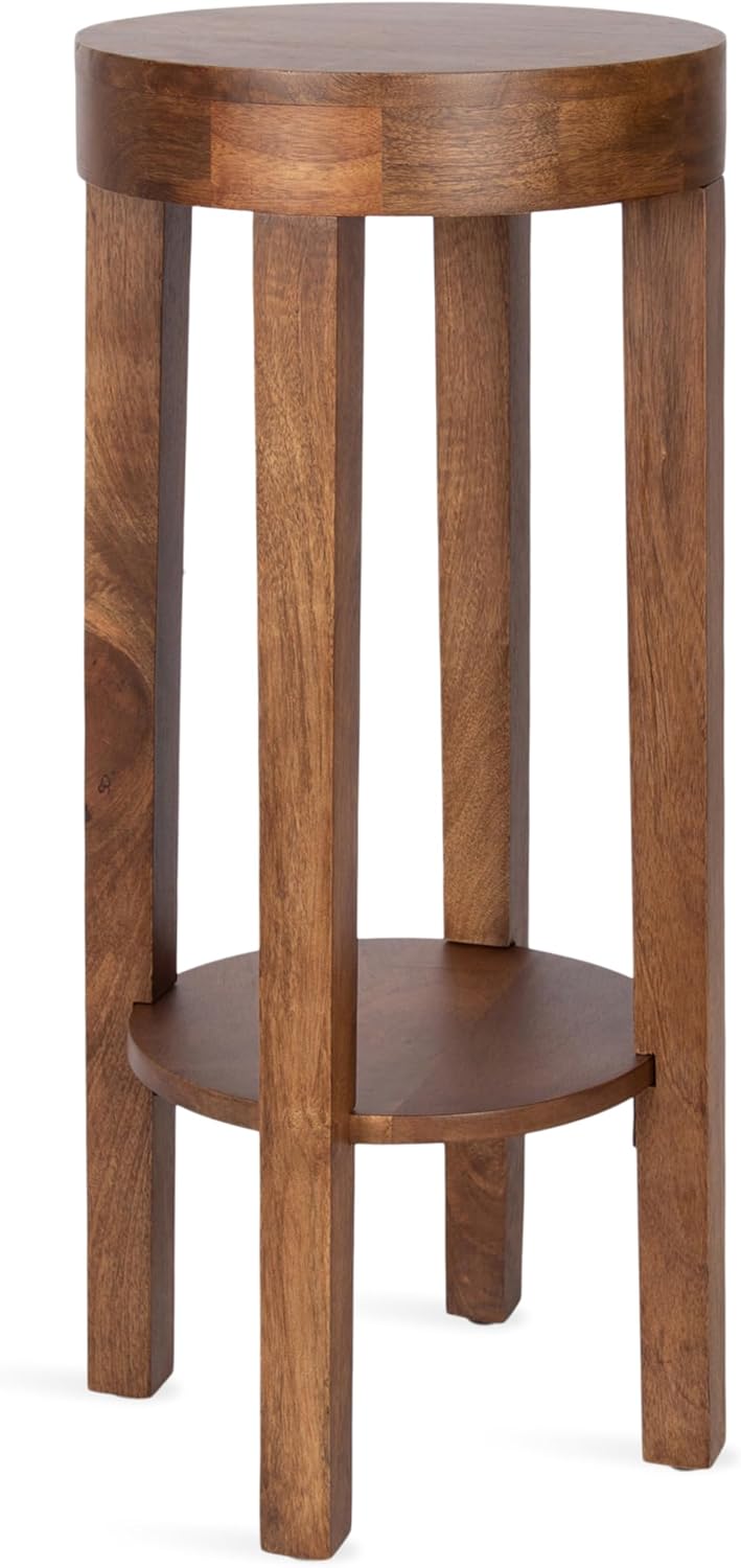 Kate and Laurel Talcott Modern Round Wood Side Table, 12 x 12 x 28, Walnut Brown, Transitional Decorative Two-Tier End Table for Use as a Bedroom Nightstand or Living Room Plant Stand