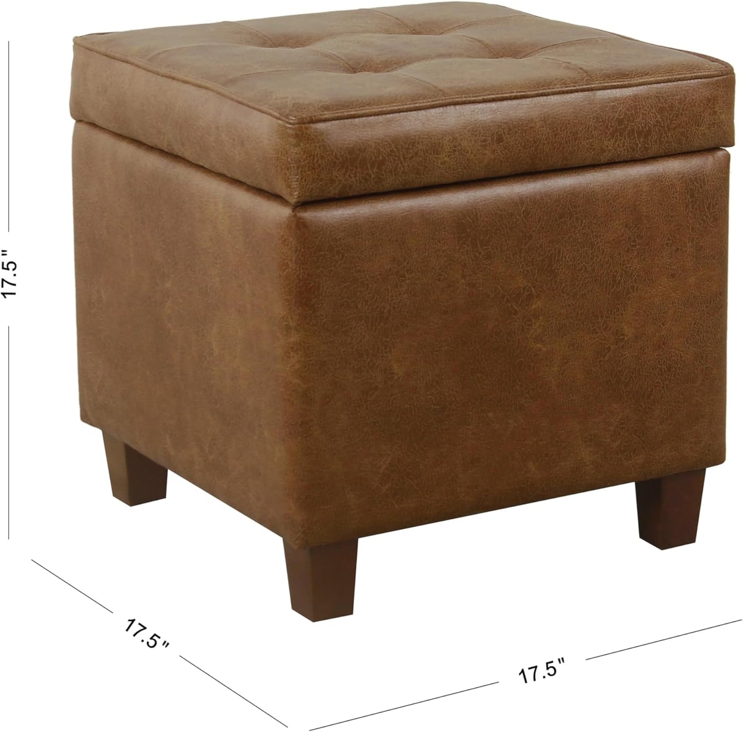 HomePop Square Tufted Storage Ottoman - Distressed Brown Faux Leather Small