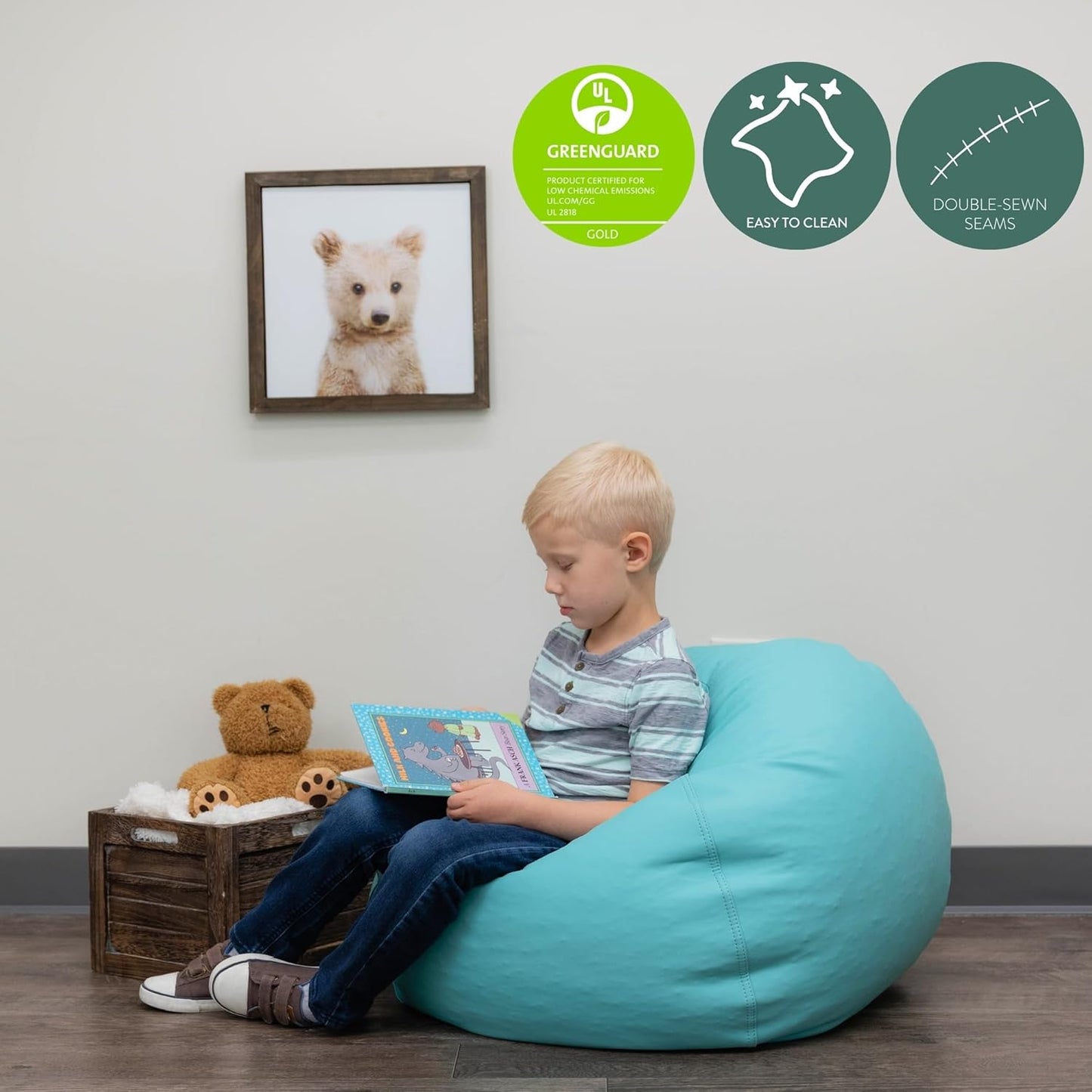 Children's Factory 26" Round Bean Bag, Bean Bag Chair with Water-Resistant Cover for Kids, Flexible Seating for Classroom Elementary, Easy to Clean, Aqua