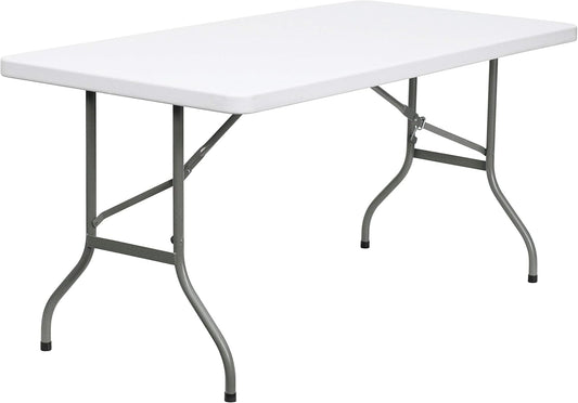 Flash Furniture Elon 5' Rectangular All-Occasion Plastic Folding Event Table, Foldable Portable Banquet Table for Indoor/Outdoor Events, White